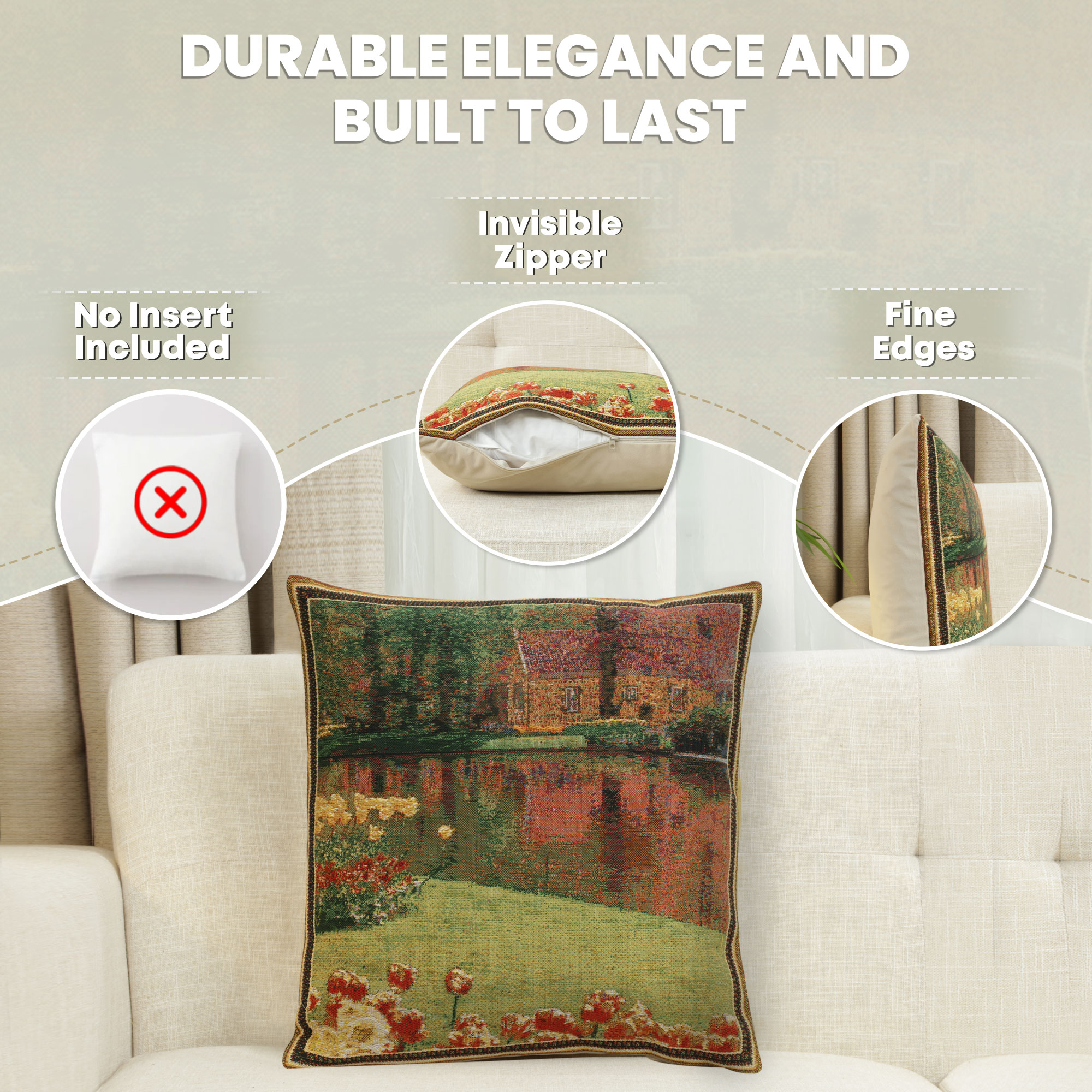 Floral Keukenhof Gardens Tapestry Pillow Cover 16x16 Inch Cotton Jacquard Woven Cushion Cover