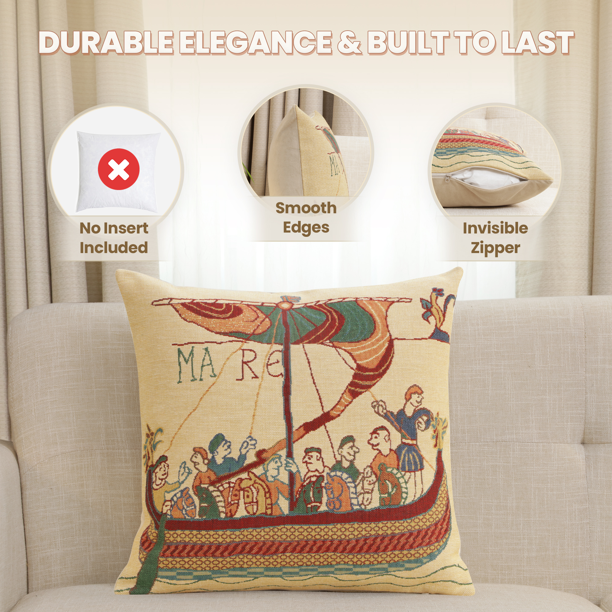 Bayeux Mare Medieval Tapestry Pillow Cover 16x16 Inch Cotton Jacquard Woven Cushion Cover