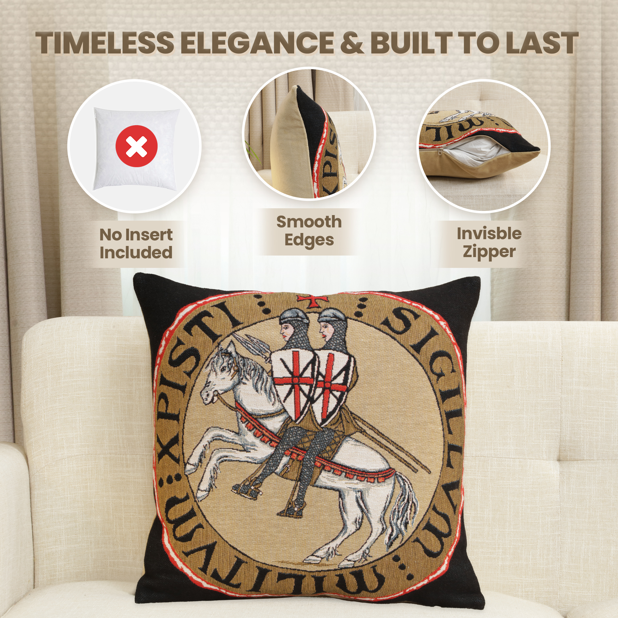 Medieval Sceau Templier I Tapestry Pillow Cover 18x18 Inch Cotton Jacquard Woven Cushion Cover