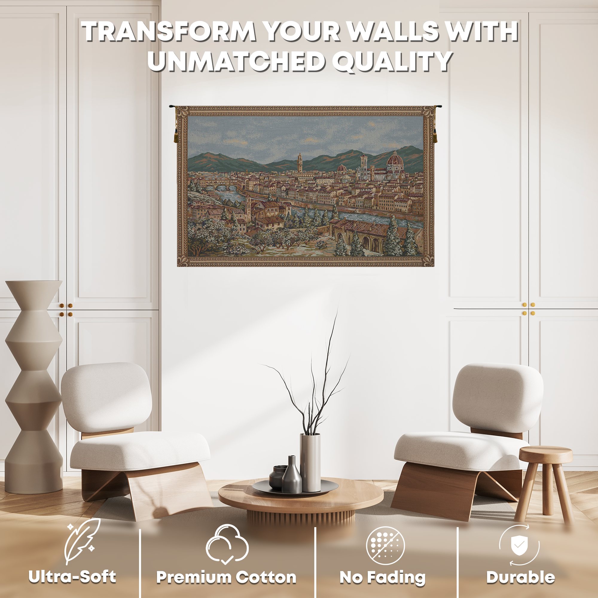 Alberto Passini Firenze Italian Tapestry Wall Hanging 26x43 Inch Cotton Jacquard Woven Wall Tapestry