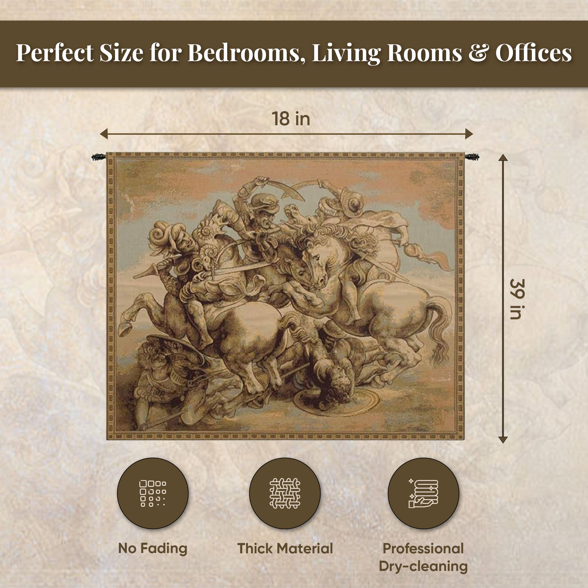 Leonardo da Vinci Battle of Anghiari Italian Tapestry Wall Hanging 12 x 19 in Renaissance Battle Woven Decor