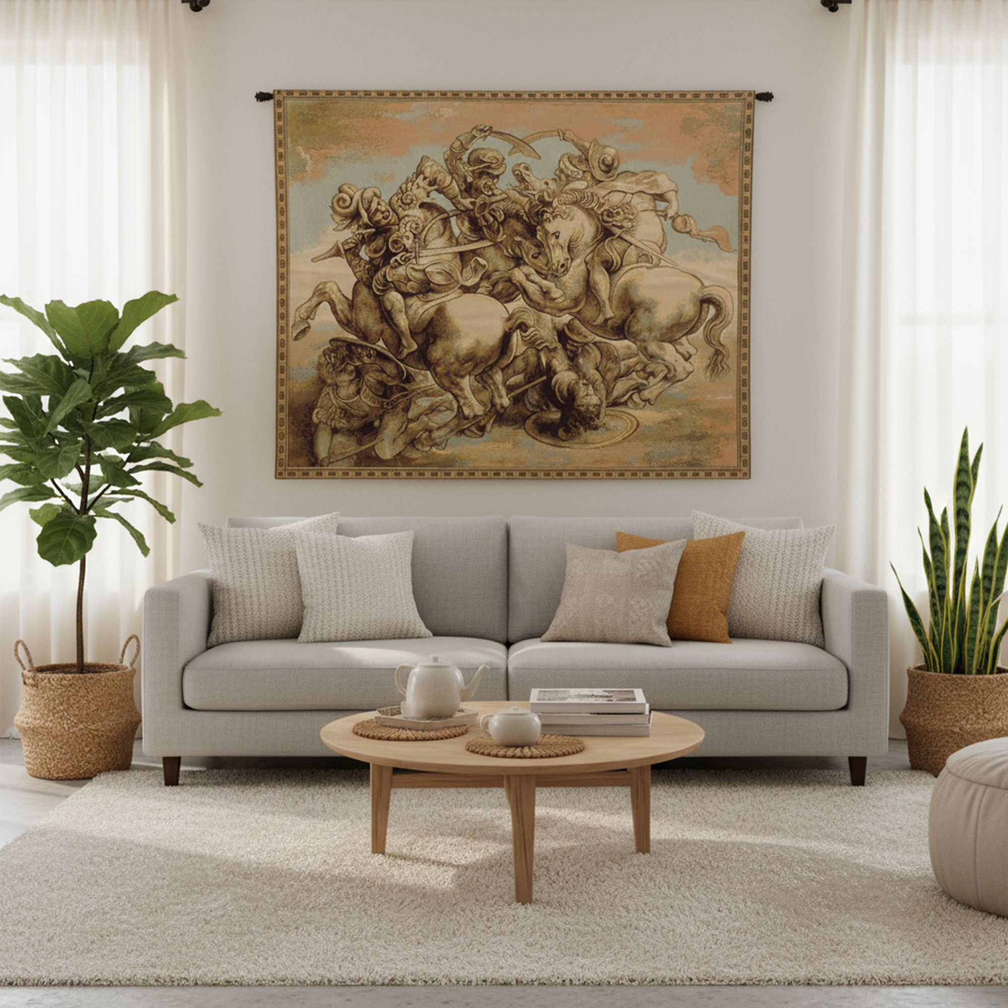 Leonardo da Vinci Battle of Anghiari Italian Tapestry Wall Hanging 12 x 19 in Renaissance Battle Woven Decor