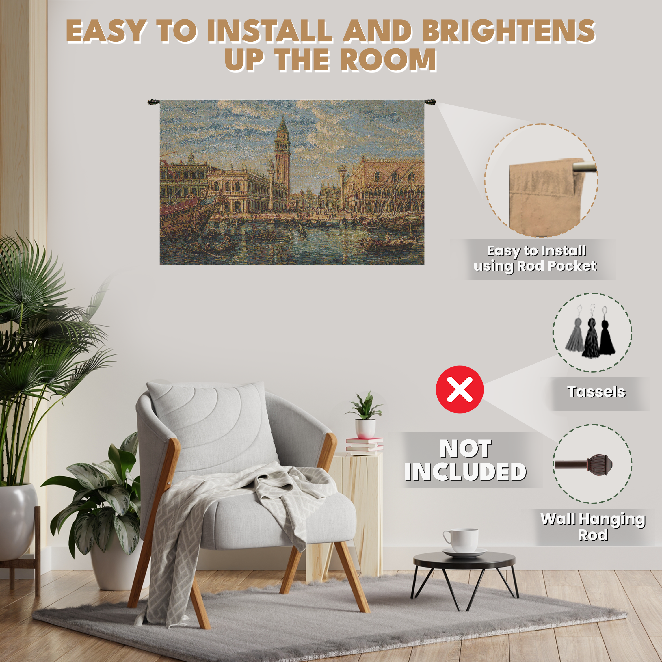 Alessia Cara Venice Rialto Ponte di Tapestry Wall Hanging 13 x 21 in Jacquard Woven Venice Canal Wall Art