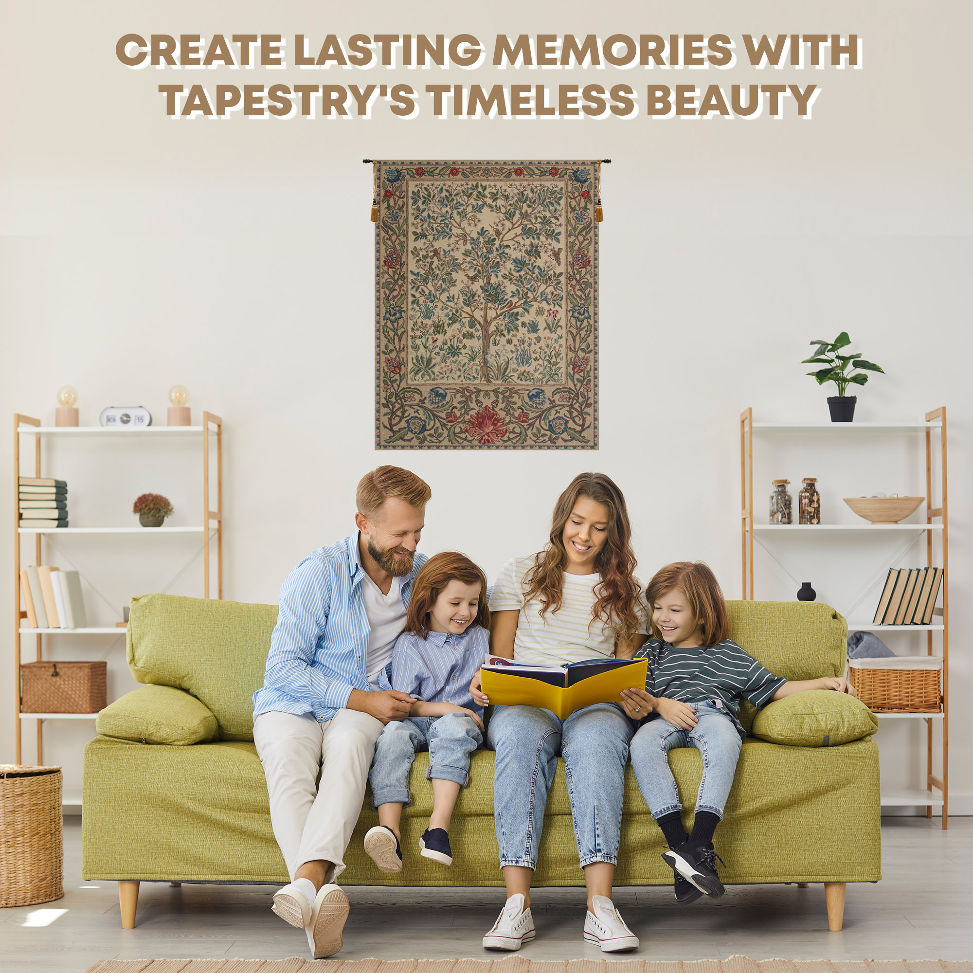 William Morris The Tree of Life Beige Tapestry Wall Hanging 24 x 18 in Arts and Crafts Botanical Jacquard Woven Wall Art