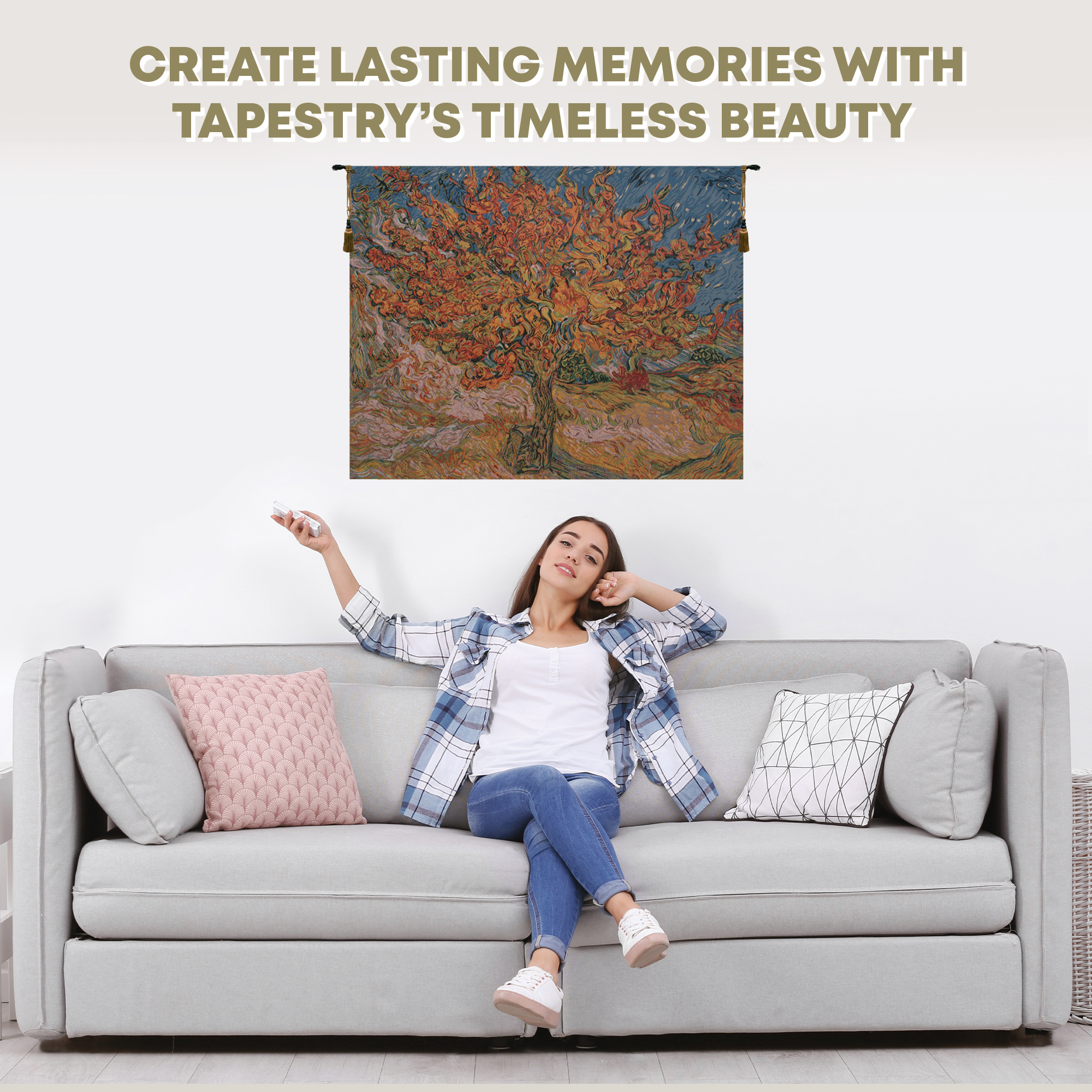 Vincent Van Gogh The Mulberry Tree Vintage Tapestry Wall Hanging 26 x 34 in Post Impressionist Landscape Jacquard Woven Wall Art
