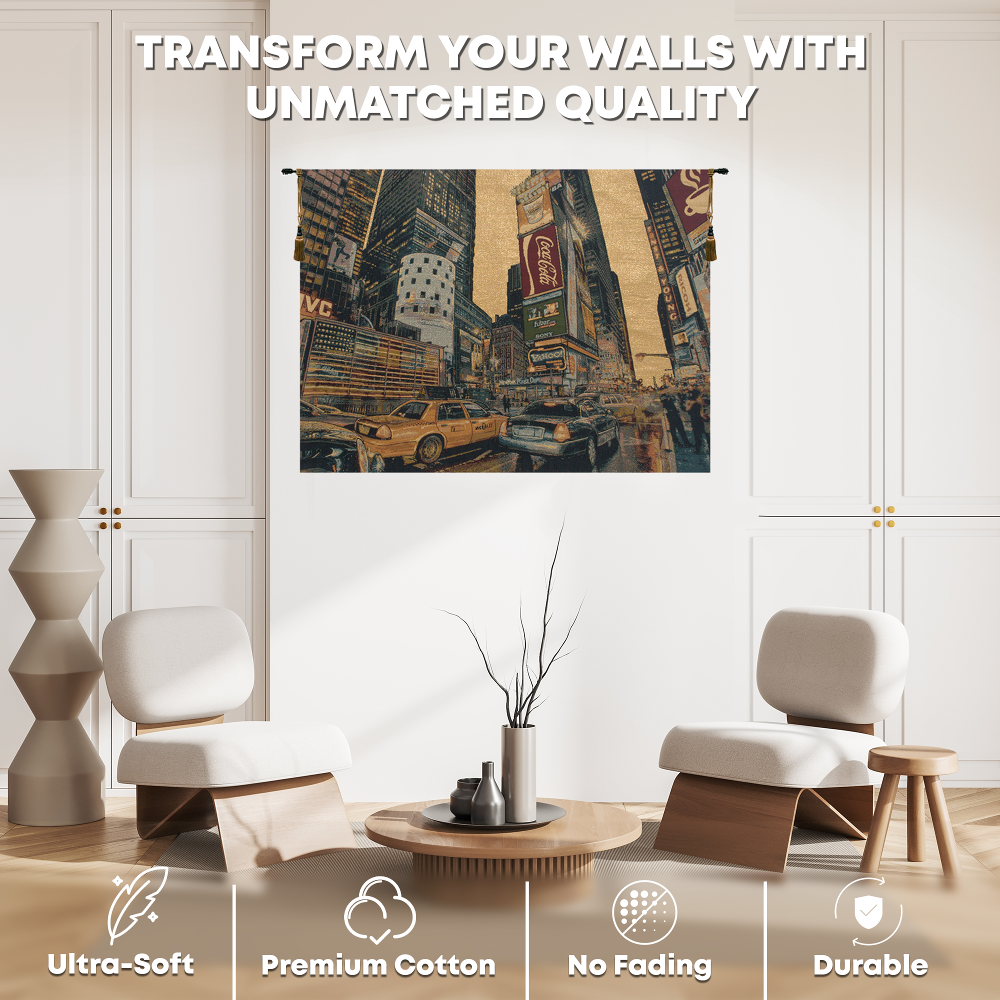 Alberto Passini Times Square New York Modern Tapestry Wall Hanging 24 x 34 NYC Cityscape Jacquard Woven Wall Art Home Decor