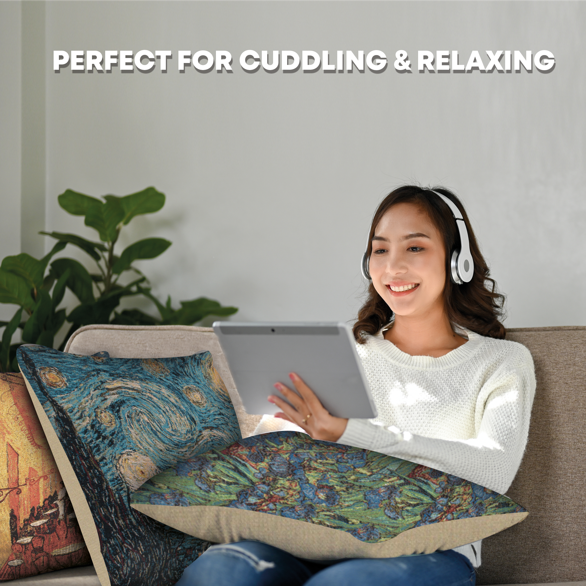 Vincent Van Gogh Starry Night Large Tapestry Pillow Cover 18x18 Inch Cotton Jacquard Woven Cushion Cover
