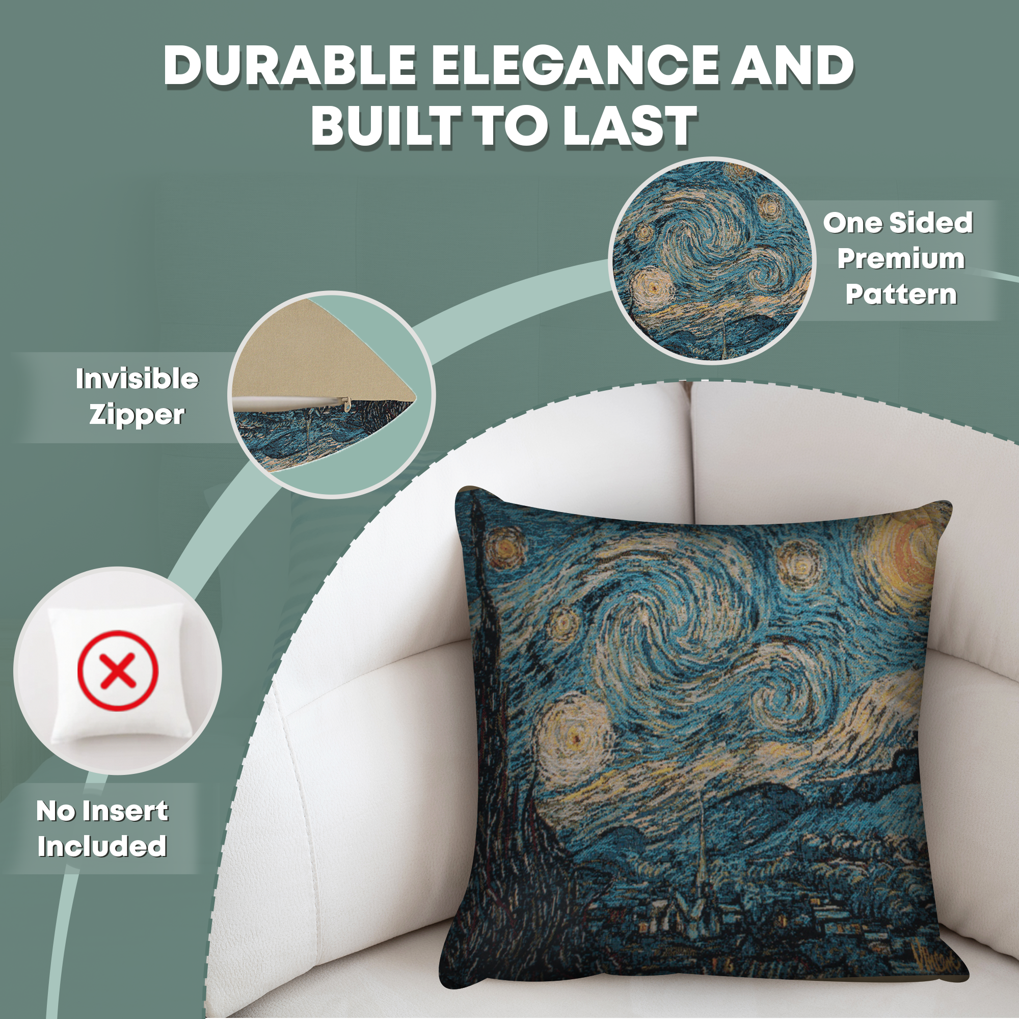 Vincent Van Gogh Starry Night Large Tapestry Pillow Cover 18x18 Inch Cotton Jacquard Woven Cushion Cover