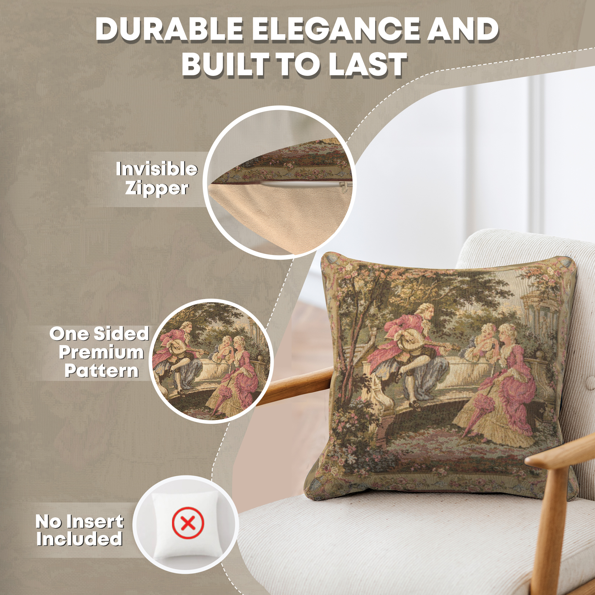 Francois Boucher Garden Party Left Vintage Tapestry Pillow Cover 18x18 Inch Cotton Jacquard Woven Cushion Cover