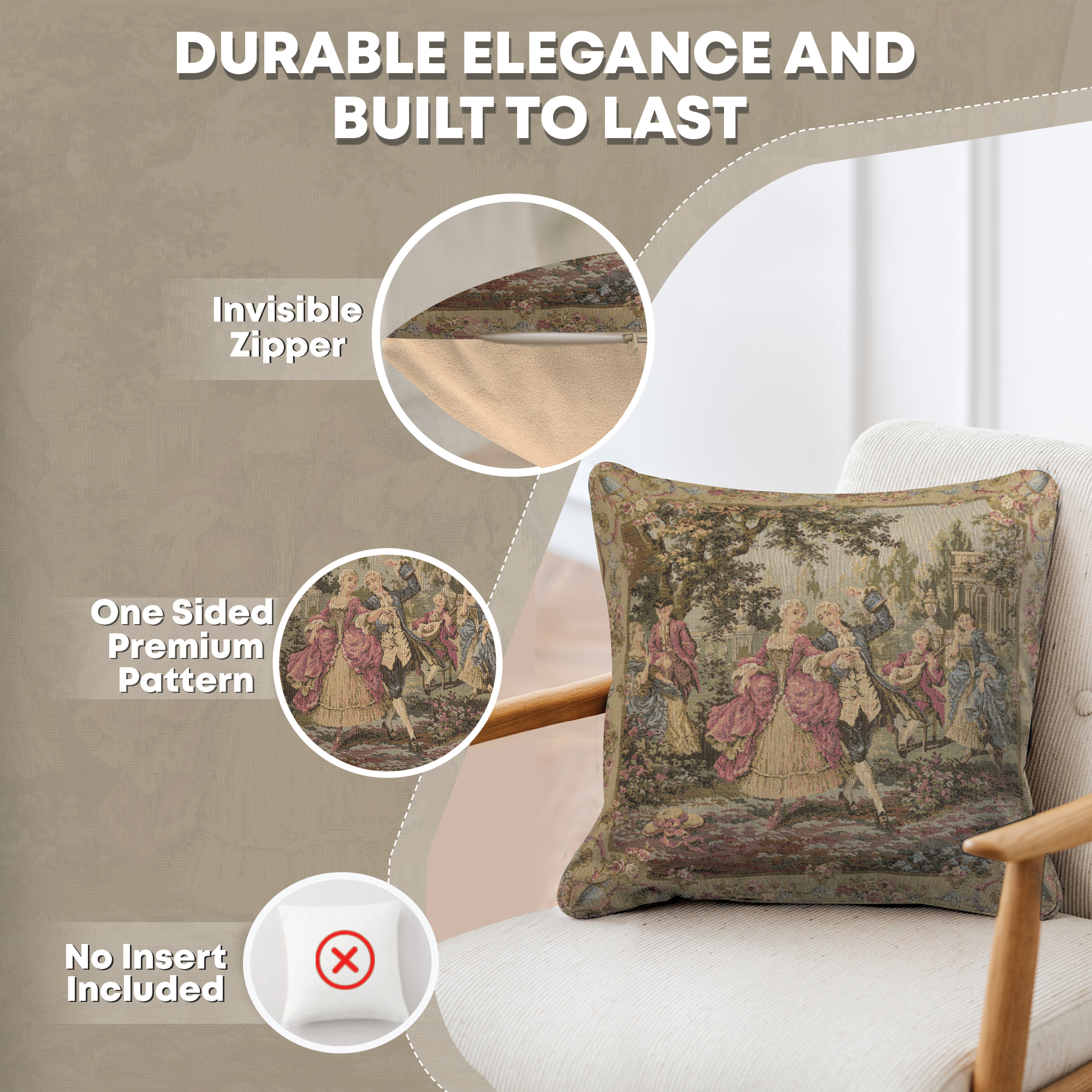 Francois Boucher Garden Party Vintage Tapestry Pillow Cover 18x18 Inch Cotton Jacquard Woven Cushion Cover