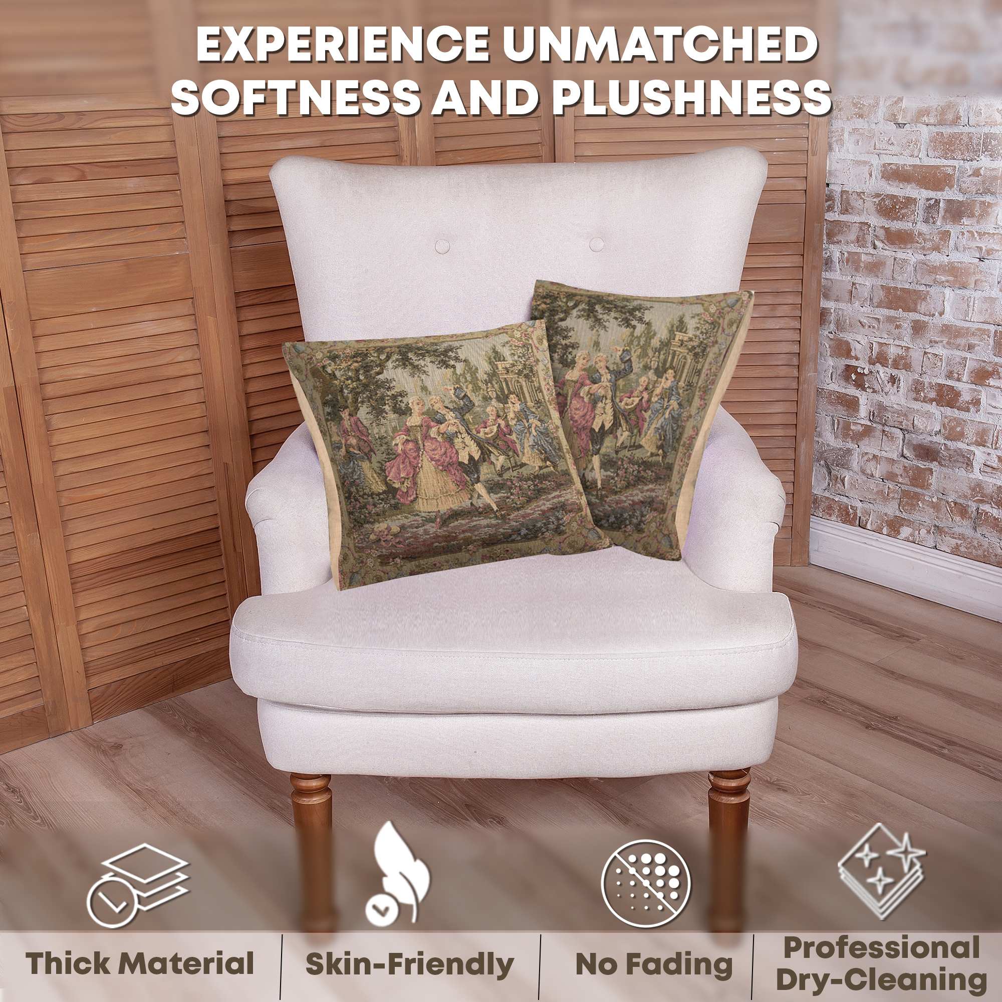 Francois Boucher Garden Party Vintage Tapestry Pillow Cover 18x18 Inch Cotton Jacquard Woven Cushion Cover