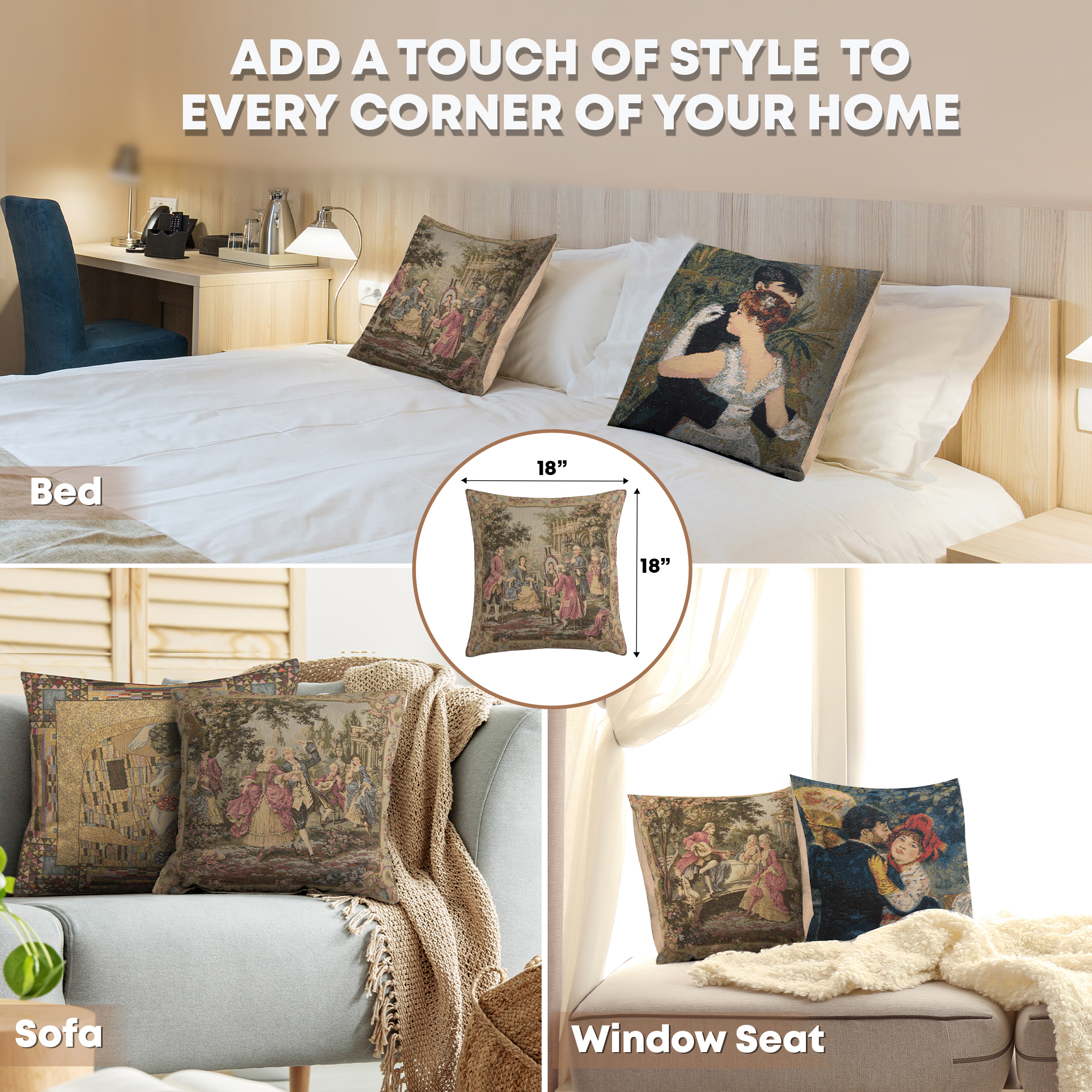 Francois Boucher Garden Party Right Vintage Tapestry Pillow Cover 18x18 Inch Cotton Jacquard Woven Cushion Cover