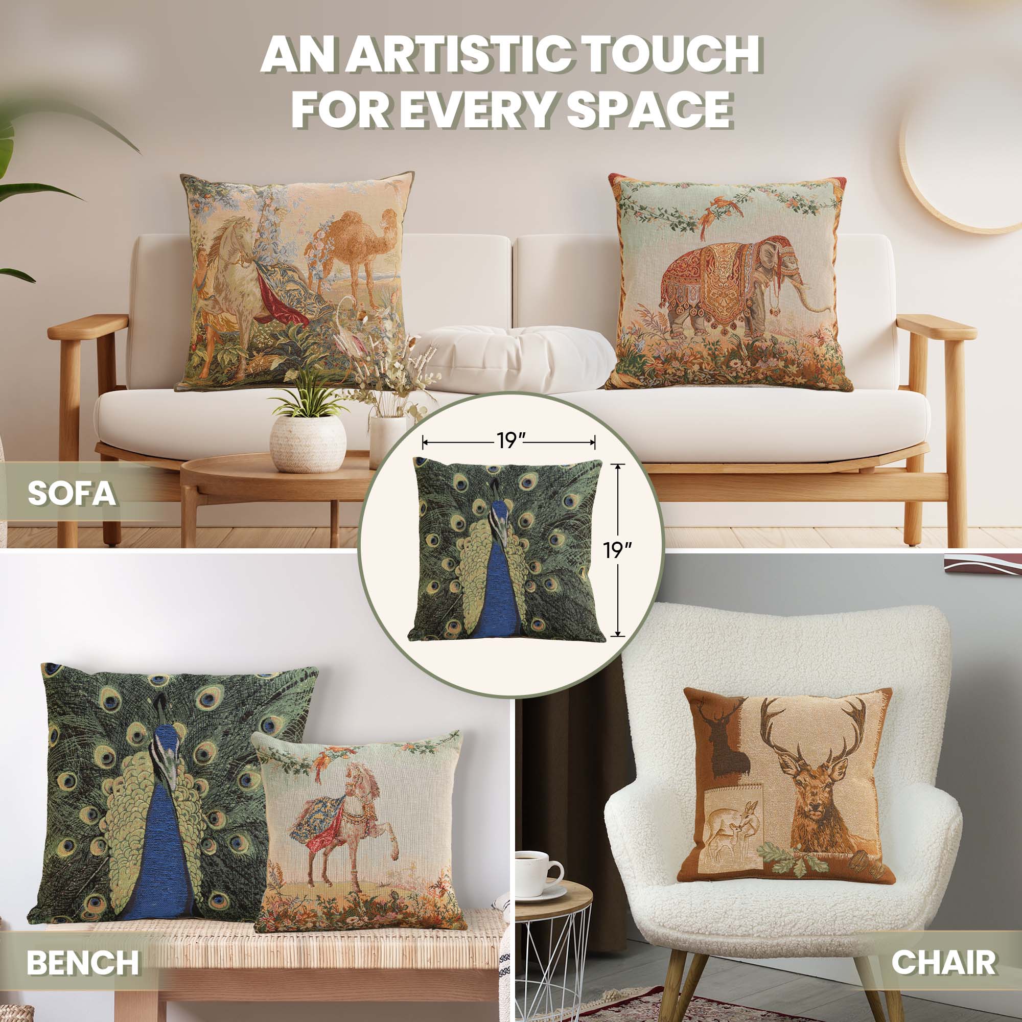 Jean Baptiste Huet The Peacock Tapestry Pillow Cover 19x19 Inch Cotton Jacquard Woven Cushion Cover