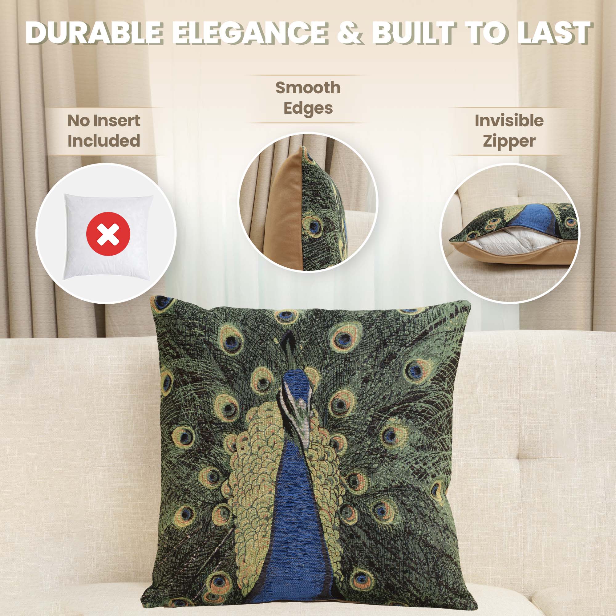 Jean Baptiste Huet The Peacock Tapestry Pillow Cover 19x19 Inch Cotton Jacquard Woven Cushion Cover