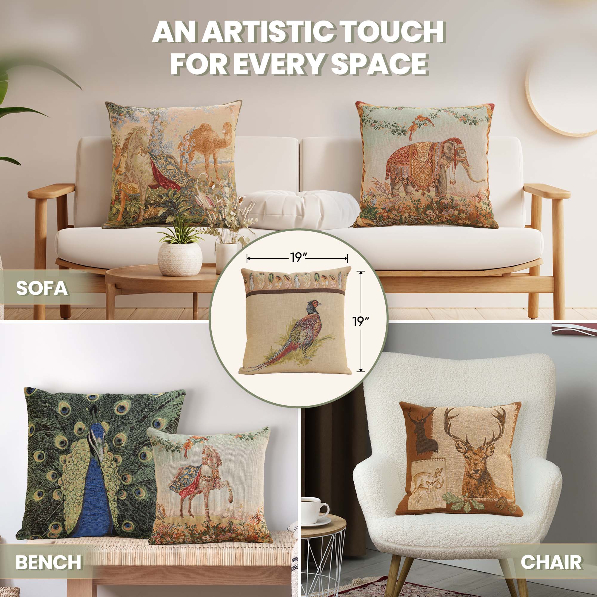 Jean Baptiste Huet Pheasant Tapestry Pillow Cover 19x19 Inch Cotton Jacquard Woven Cushion Cover
