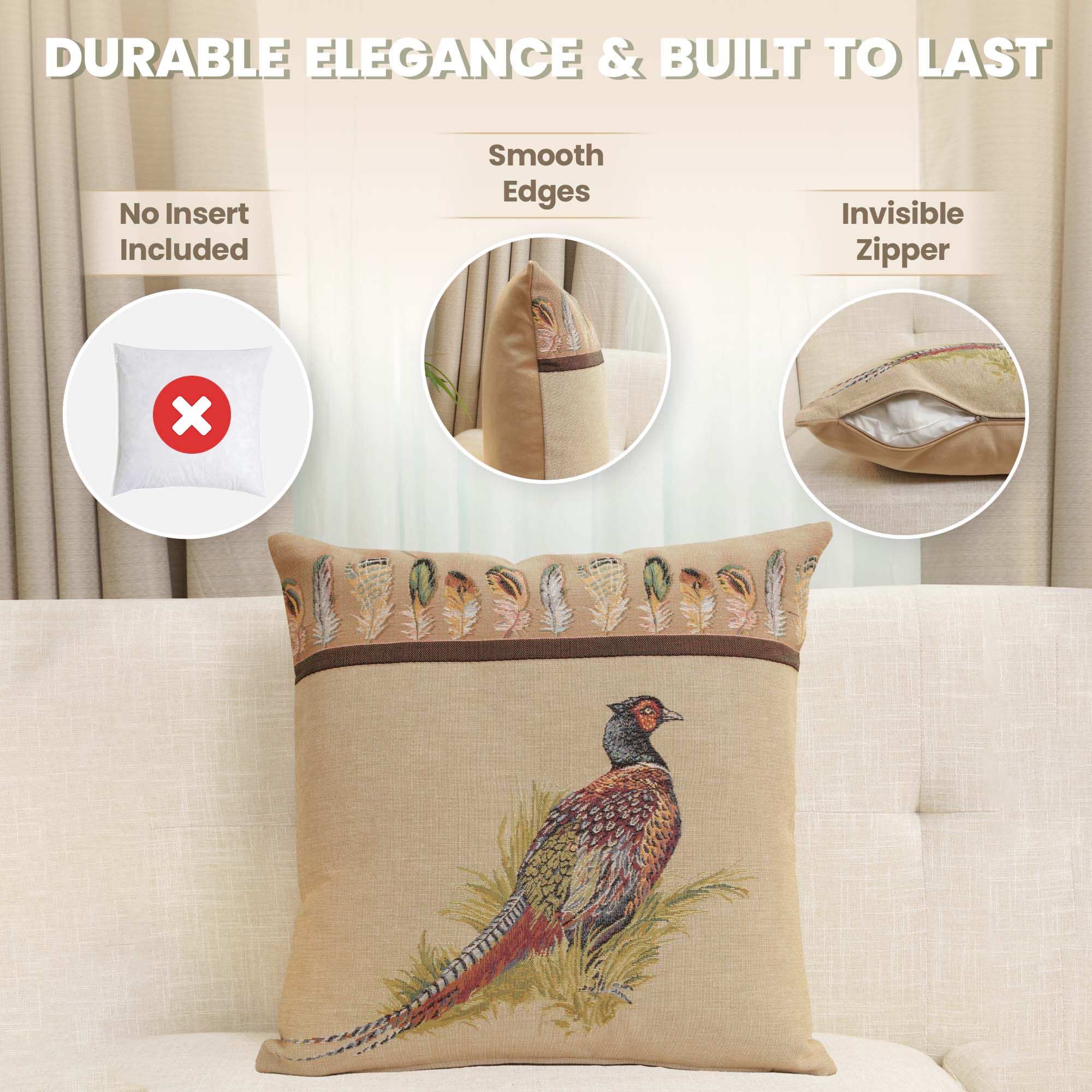 Jean Baptiste Huet Pheasant Tapestry Pillow Cover 19x19 Inch Cotton Jacquard Woven Cushion Cover