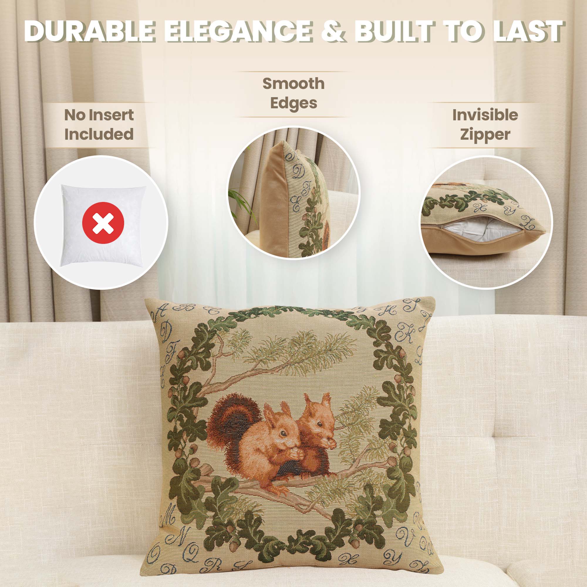 Jean Baptiste Huet Squirrels Tapestry Pillow Cover 19x19 Inch Cotton Jacquard Woven Cushion Cover