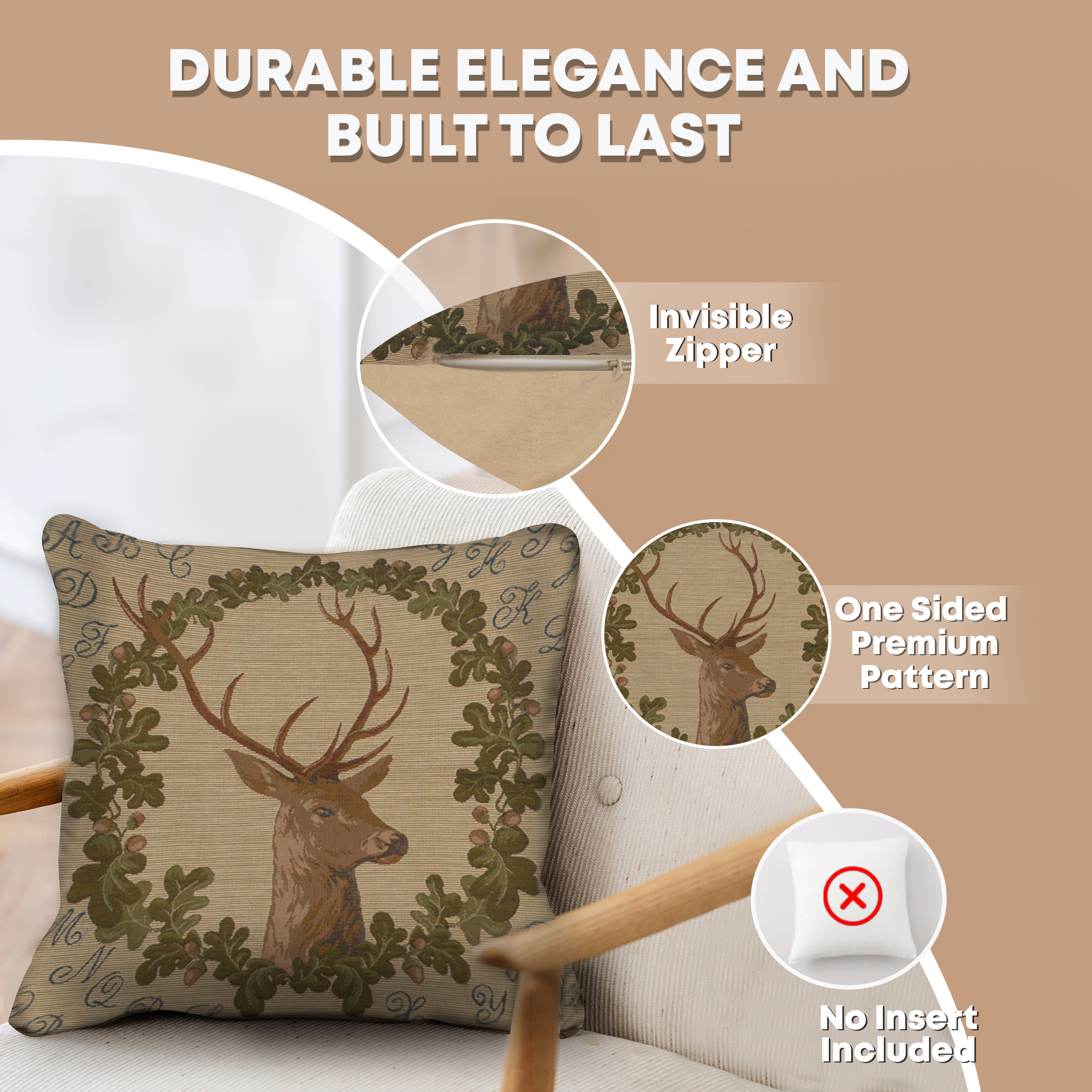 William Morris ABC Stag Tapestry Pillow Cover 19x19 Inch Cotton Jacquard Woven Cushion Cover