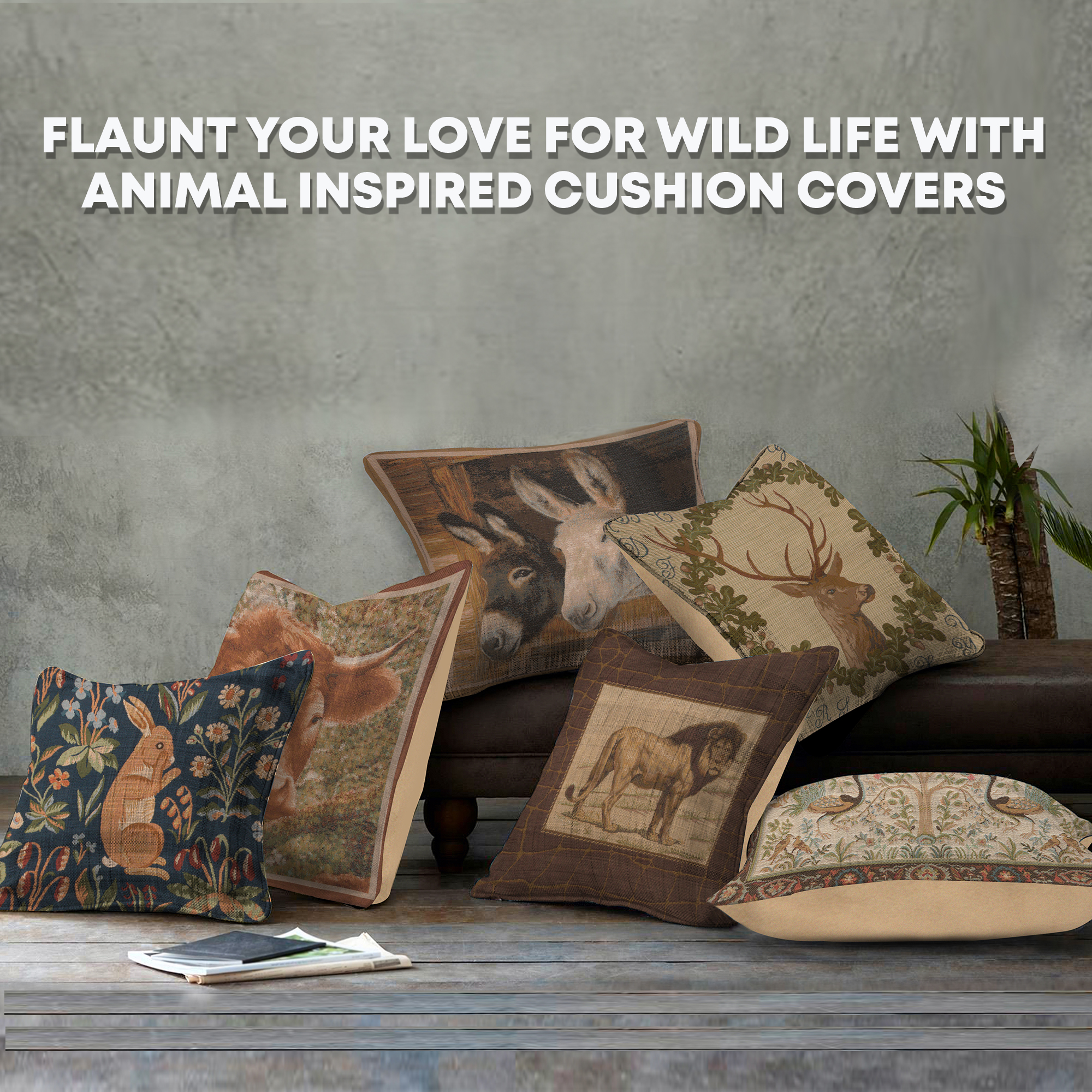 William Morris ABC Stag Tapestry Pillow Cover 19x19 Inch Cotton Jacquard Woven Cushion Cover