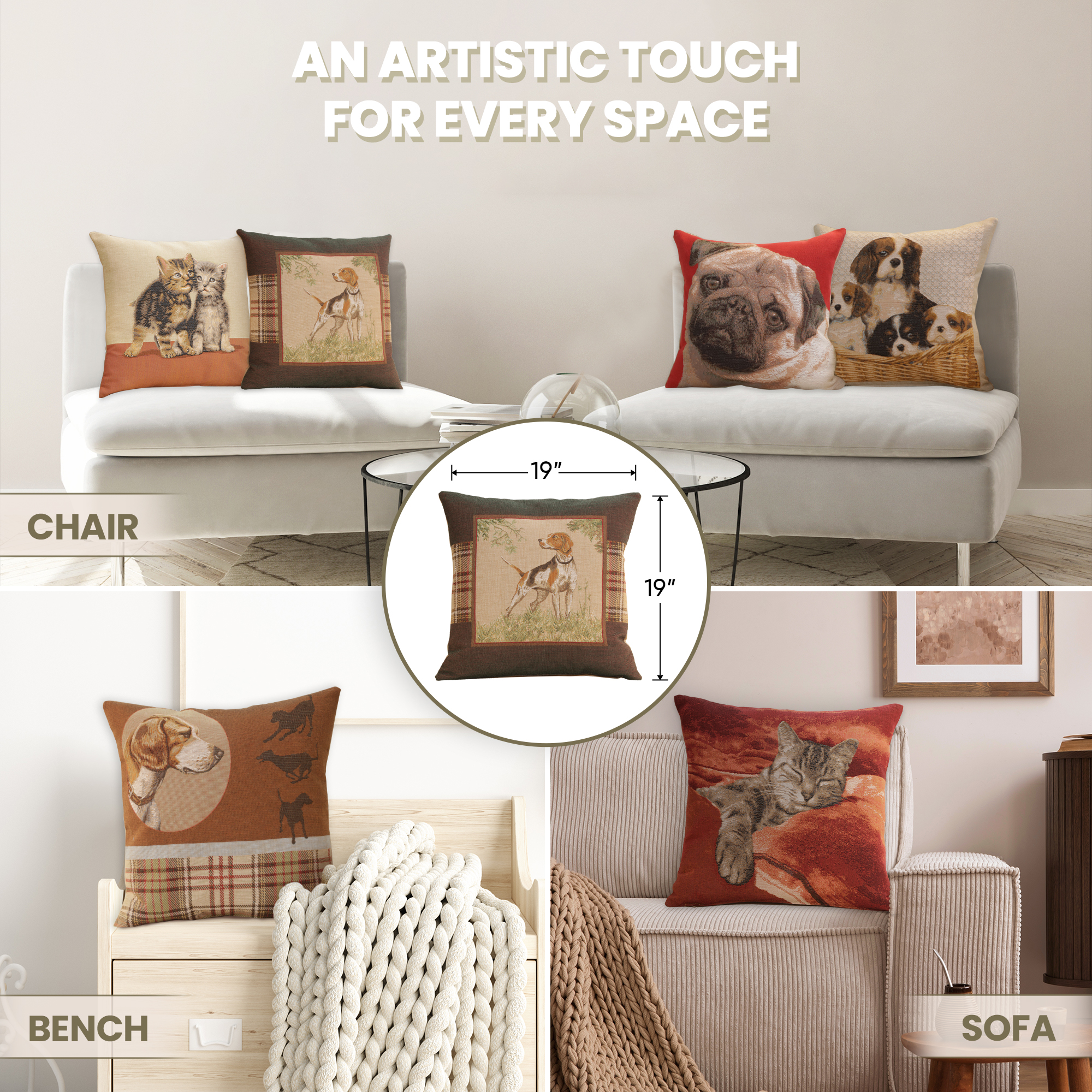 Alexandre Francois Dog Pointer Tapestry Pillow Cover 19x19 Inch Cotton Jacquard Woven Cushion Cover