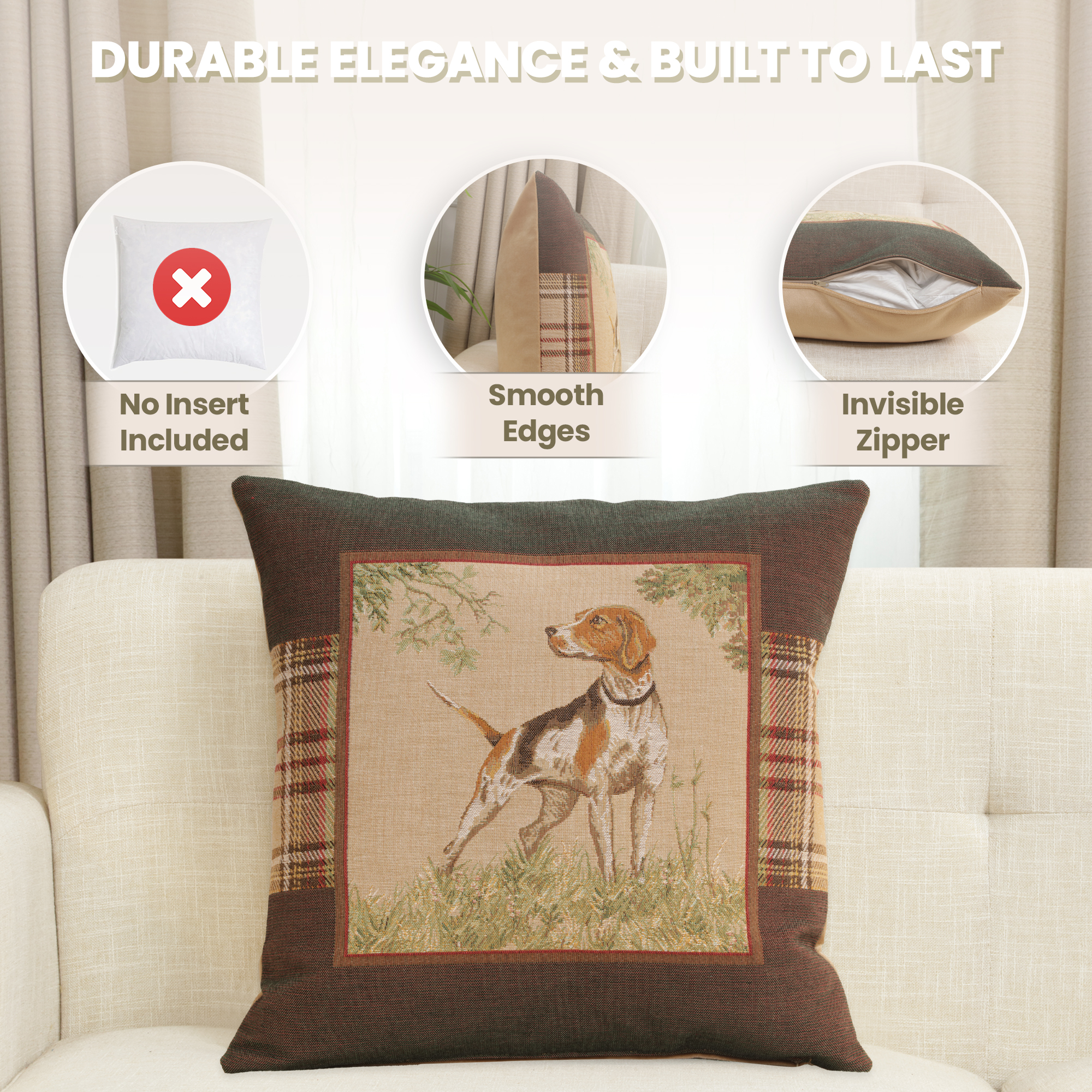 Alexandre Francois Dog Pointer Tapestry Pillow Cover 19x19 Inch Cotton Jacquard Woven Cushion Cover