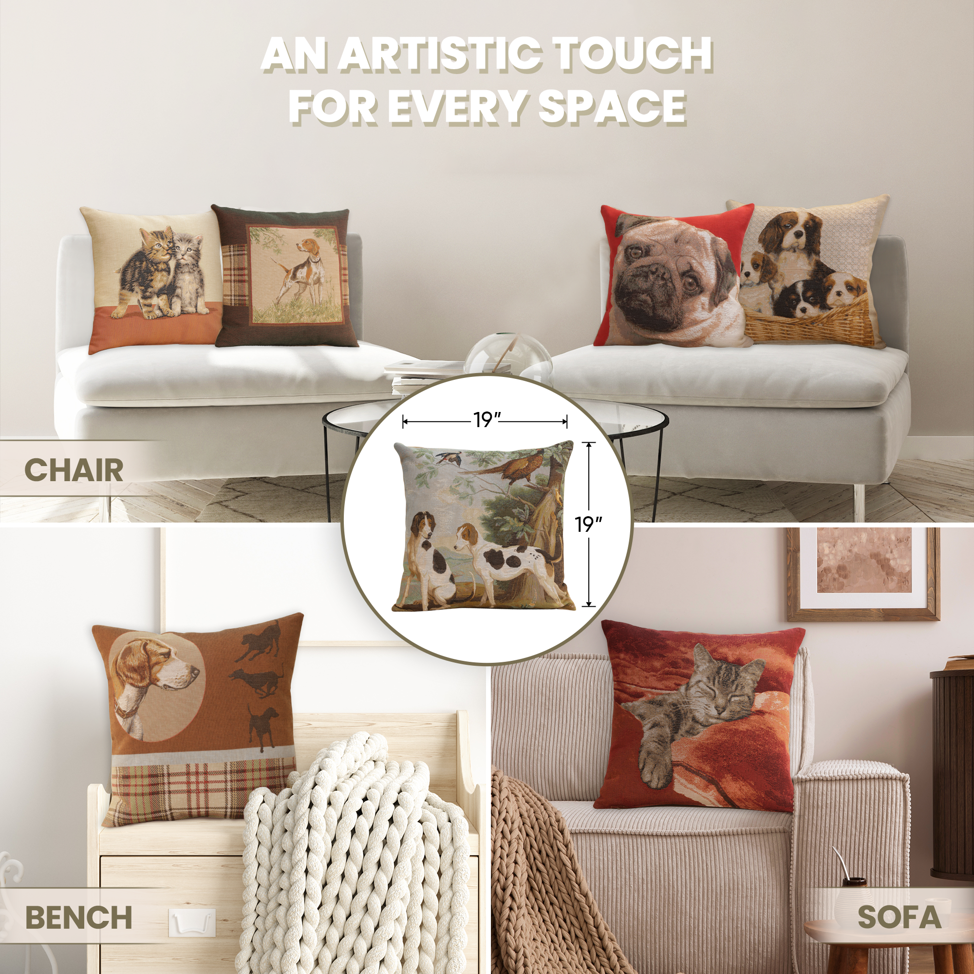 Alexandre Francois Hunting Dogs Tapestry Pillow Cover 19x19 Inch Cotton Jacquard Woven Cushion Cover