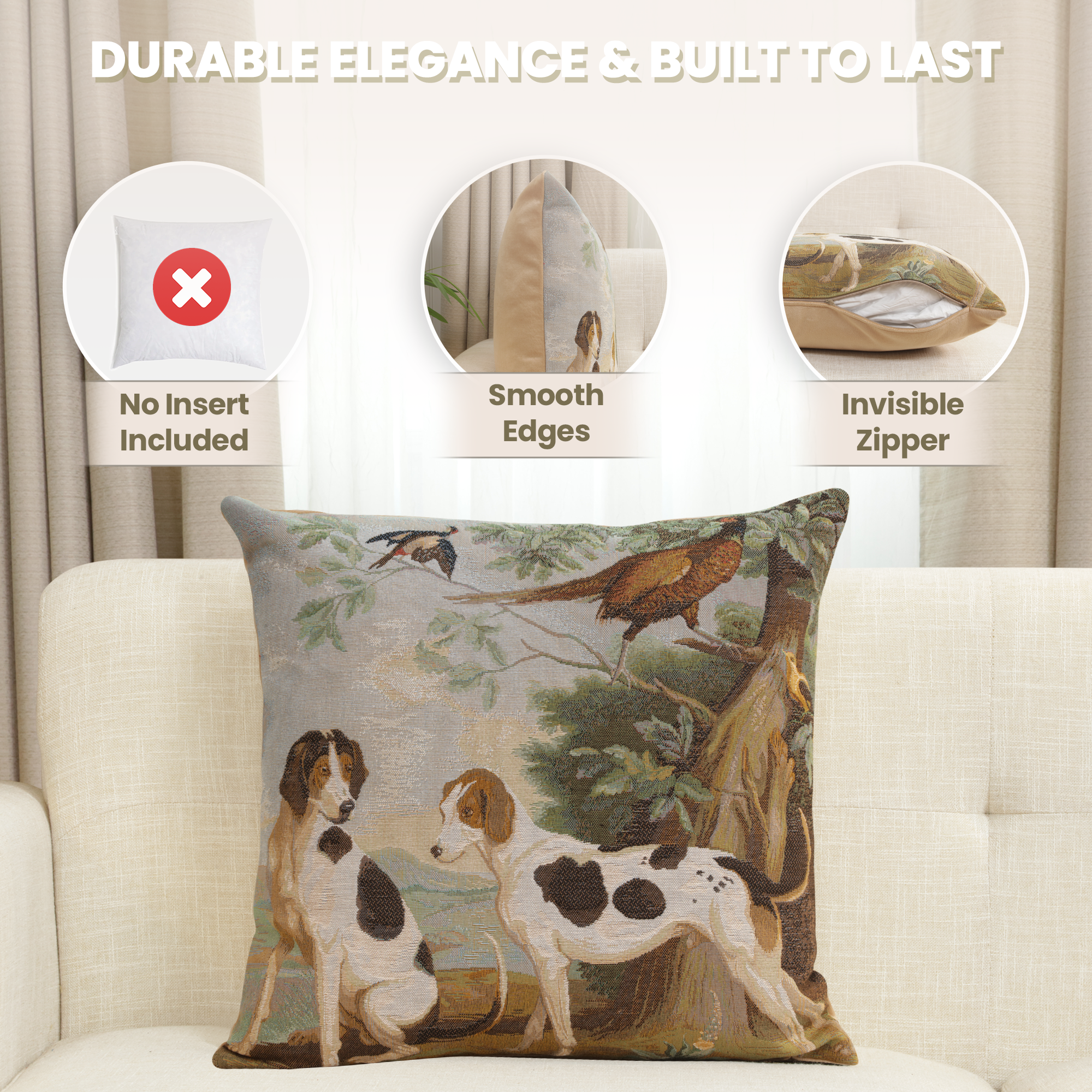 Alexandre Francois Hunting Dogs Tapestry Pillow Cover 19x19 Inch Cotton Jacquard Woven Cushion Cover