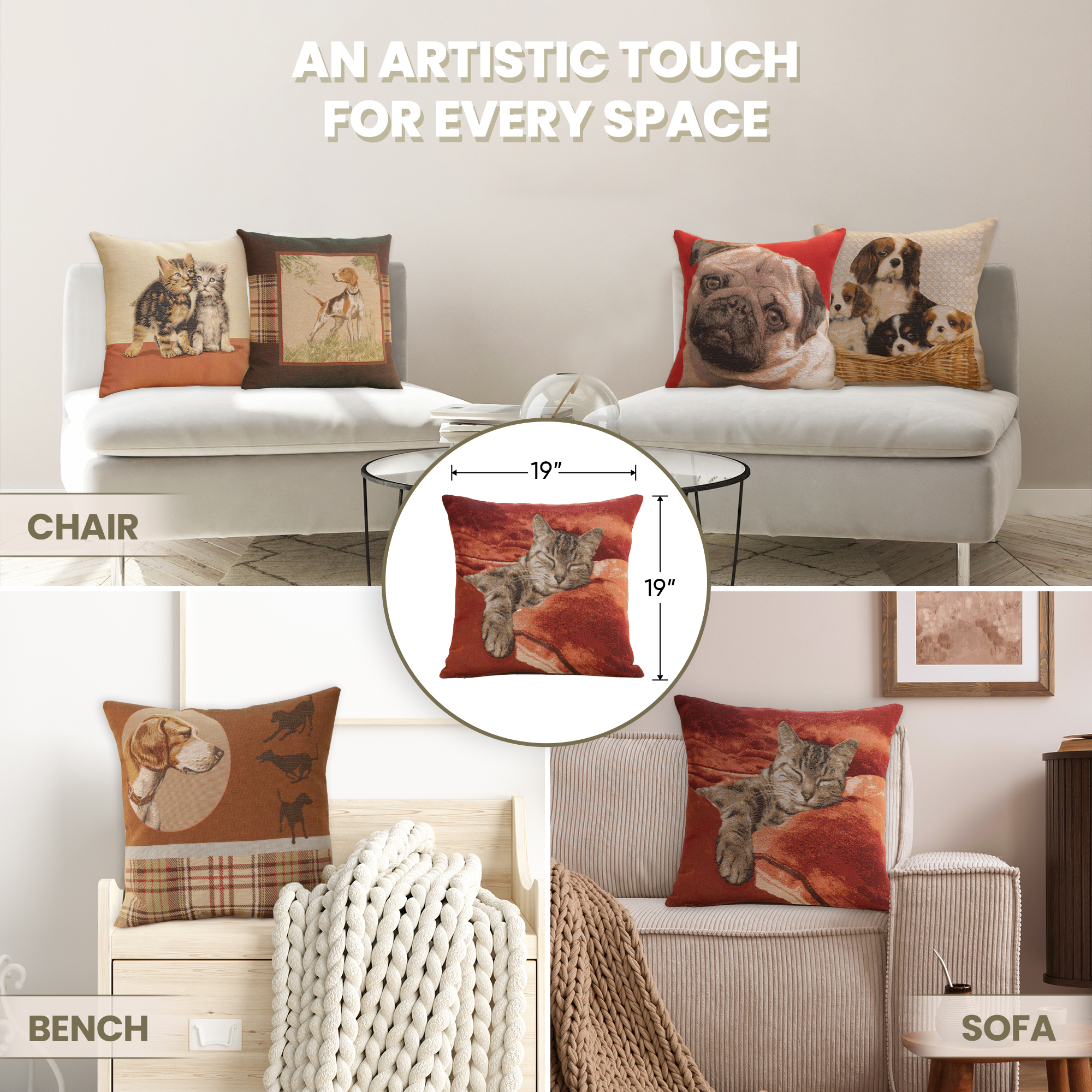 Henriette Ronner Sleeping Cat Red I Tapestry Pillow Cover 19x19 Inch Cotton Jacquard Woven Cushion Cover