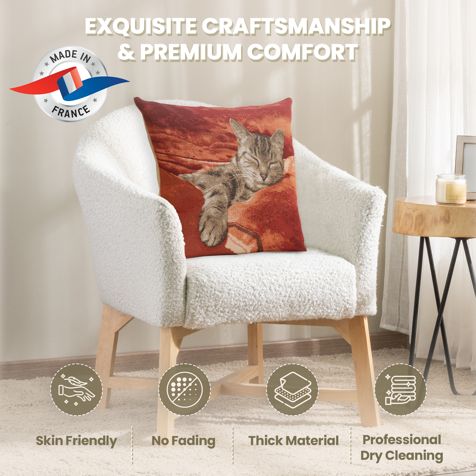 Henriette Ronner Sleeping Cat Red I Tapestry Pillow Cover 19x19 Inch Cotton Jacquard Woven Cushion Cover