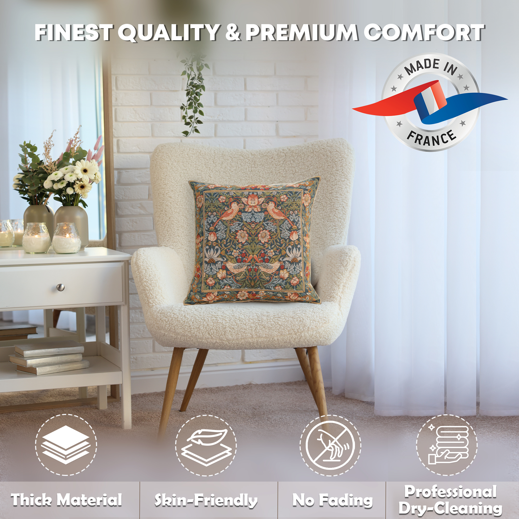 Birds Face to Face Medieval Tapestry Pillow Cover 14x14 European Cotton Jacquard Woven Cushion Cover