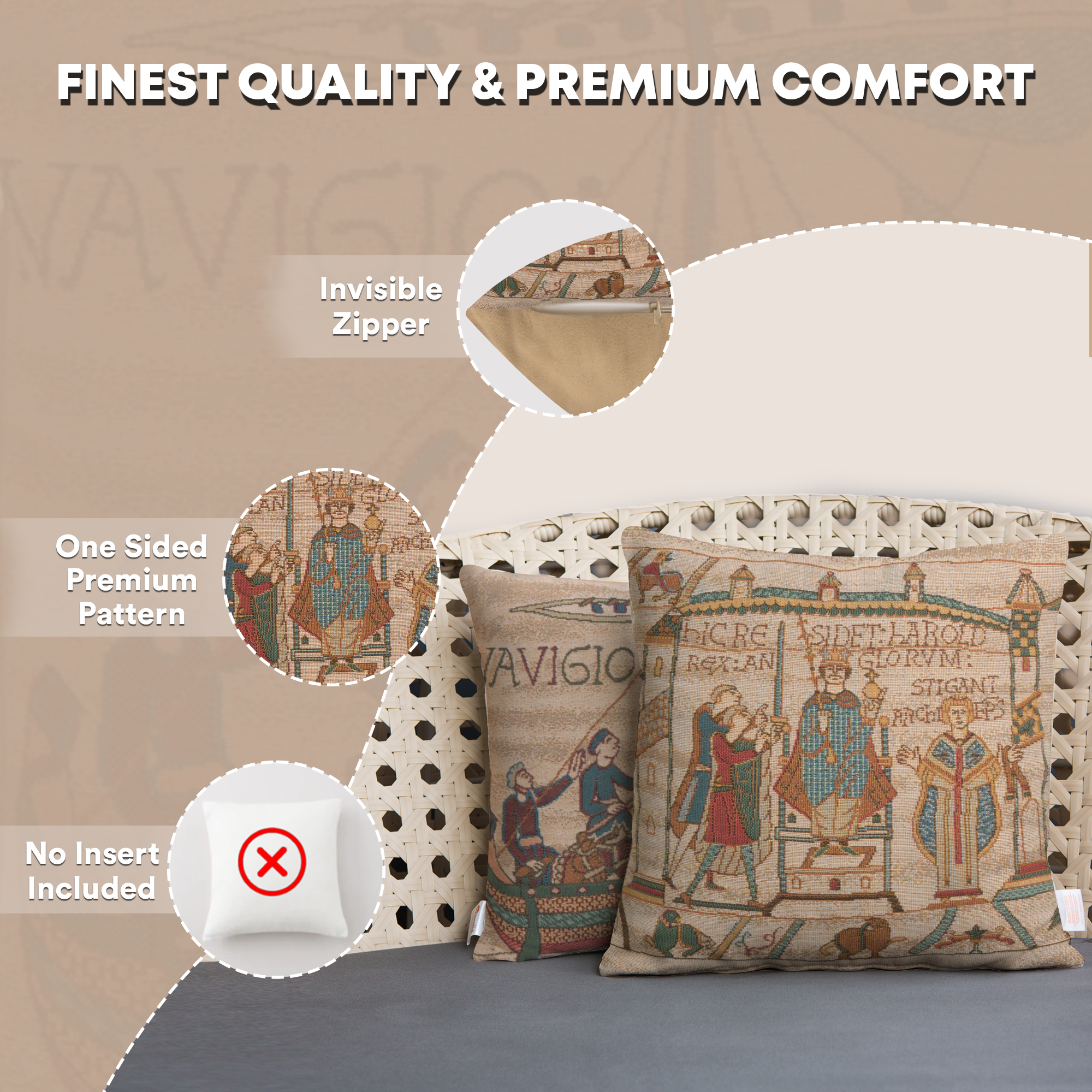 Bayeux Cathedral Tapestry Pillow Cover 14x14 Inch Cotton Jacquard Woven Cushion Cover