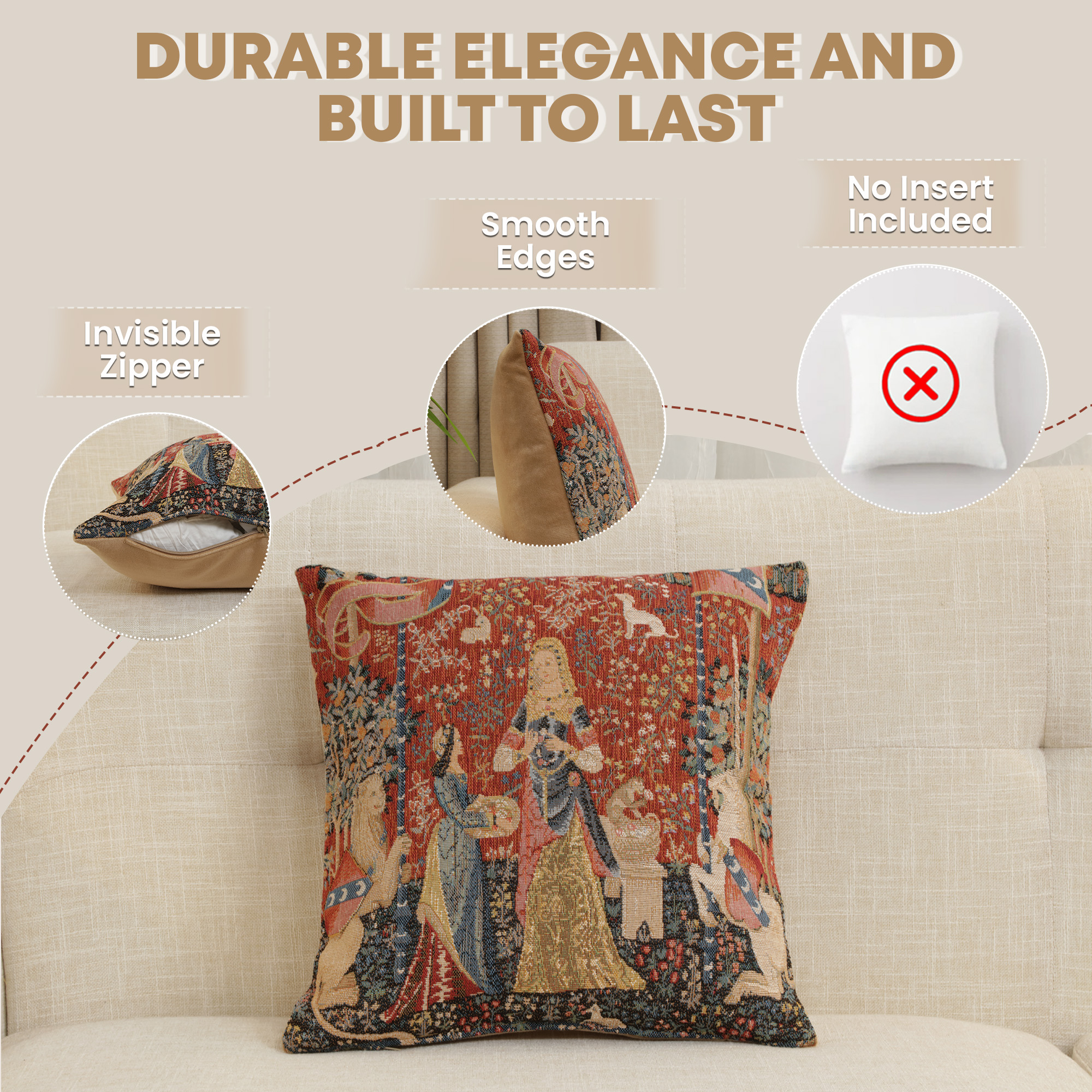 Medieval The Smell Small Tapestry Pillow Cover 14x14 Inch Cotton Jacquard Woven Cushion Cover