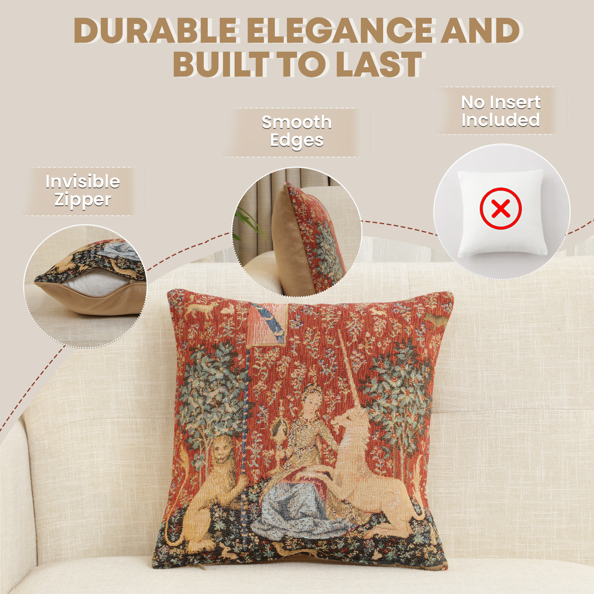 Medieval The Sight Small Tapestry Pillow Cover 14x14 Inch Cotton Jacquard Woven Cushion Cover