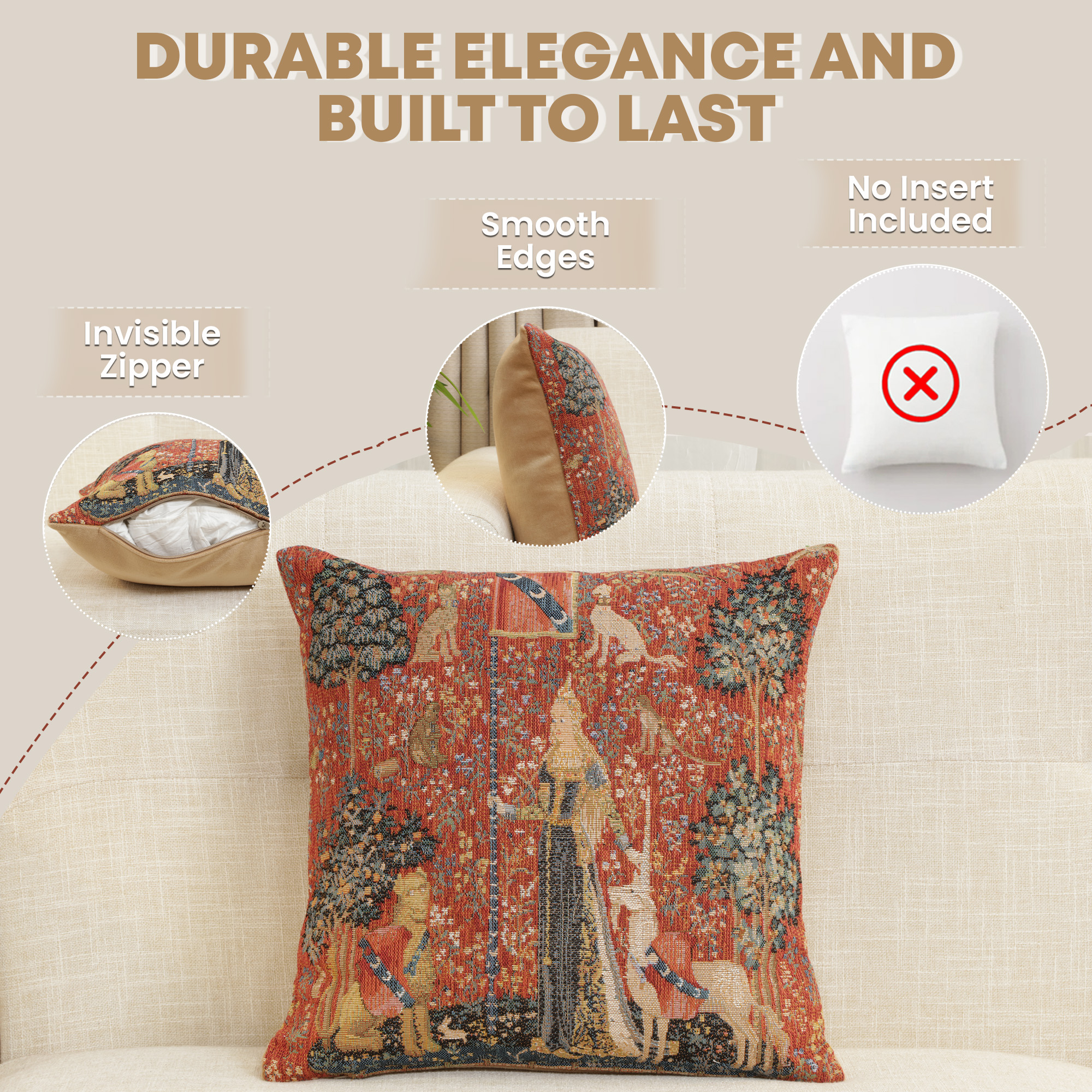 Medieval The Touch Small Tapestry Pillow Cover 14x14 Inch Cotton Jacquard Woven Cushion Cover