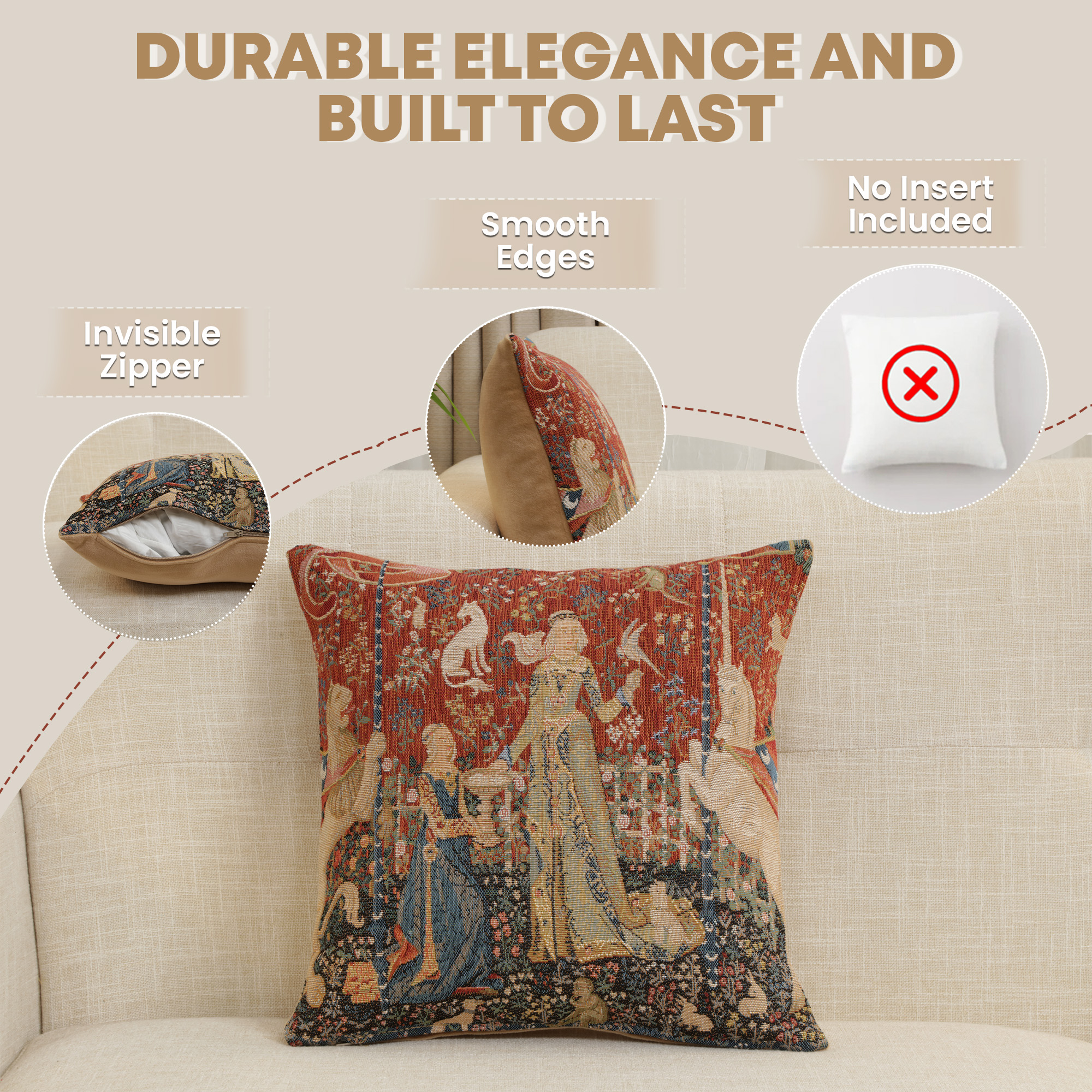 Medieval The Taste Small Tapestry Pillow Cover 14x14 Inch Cotton Jacquard Woven Cushion Cover