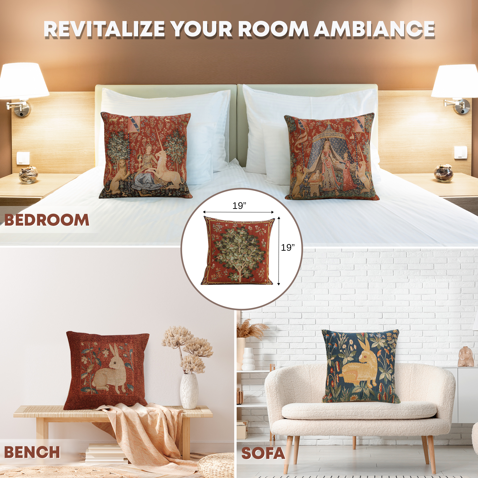 Medieval Oak Tapestry Pillow Cover 14x14 Inch Cotton Jacquard Woven Cushion Cover