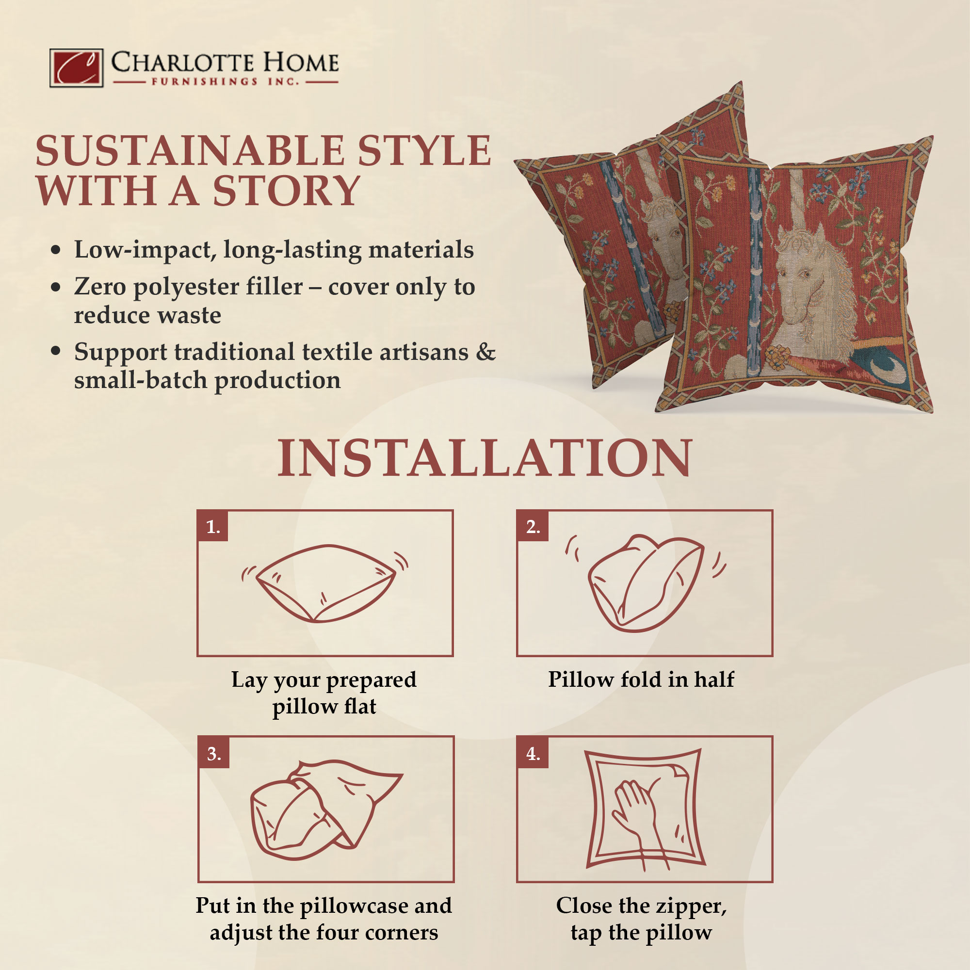 Medieval The Unicorn Tapestry Pillow Cover 14x14 Inch Cotton Jacquard Woven Cushion Cover