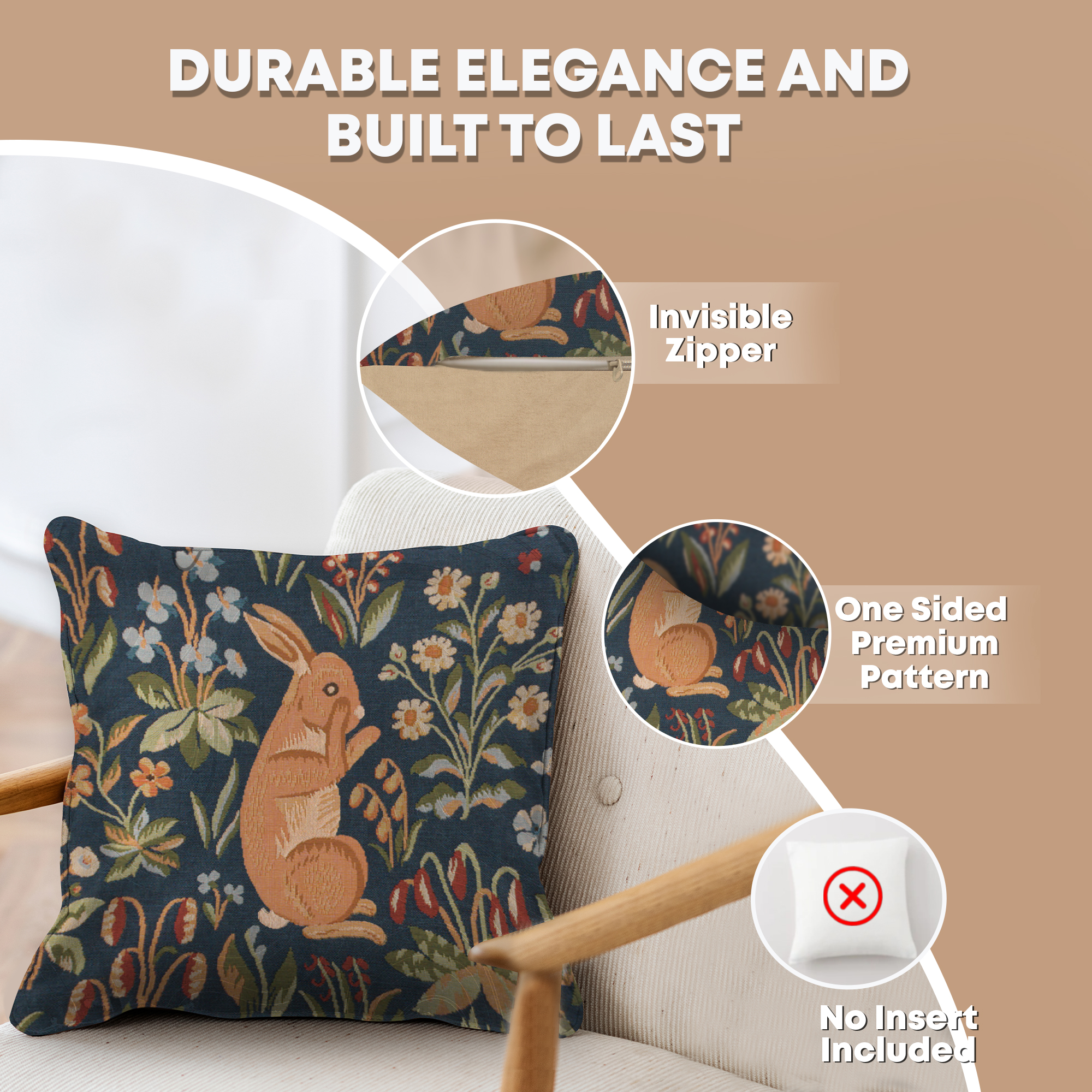 William Morris Rabbit Standing Tapestry Pillow Cover 14x14 Inch Cotton Jacquard Woven Cushion Cover