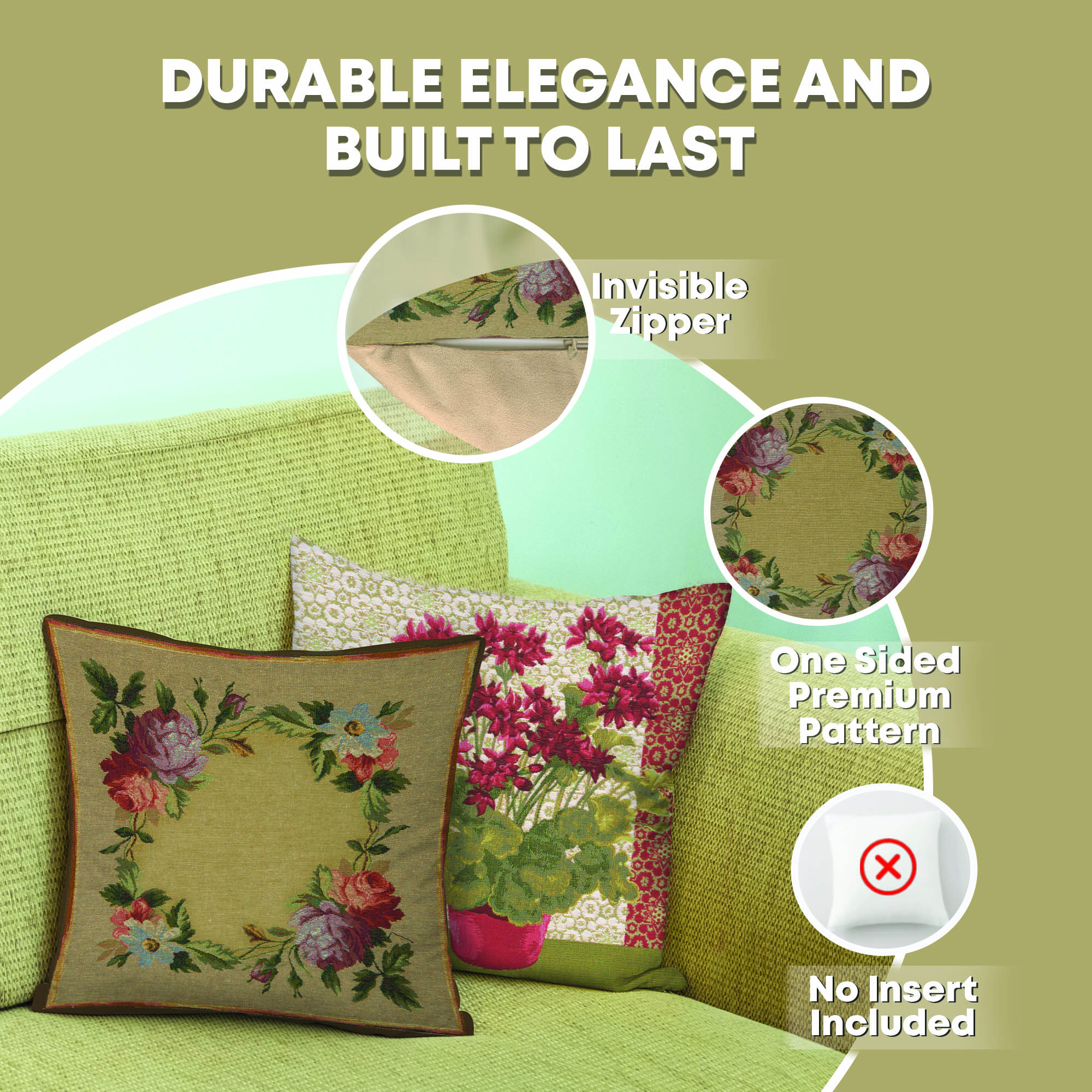 Floral Amboise I Tapestry Pillow Cover 19x19 Inch Cotton Jacquard Woven Cushion Cover