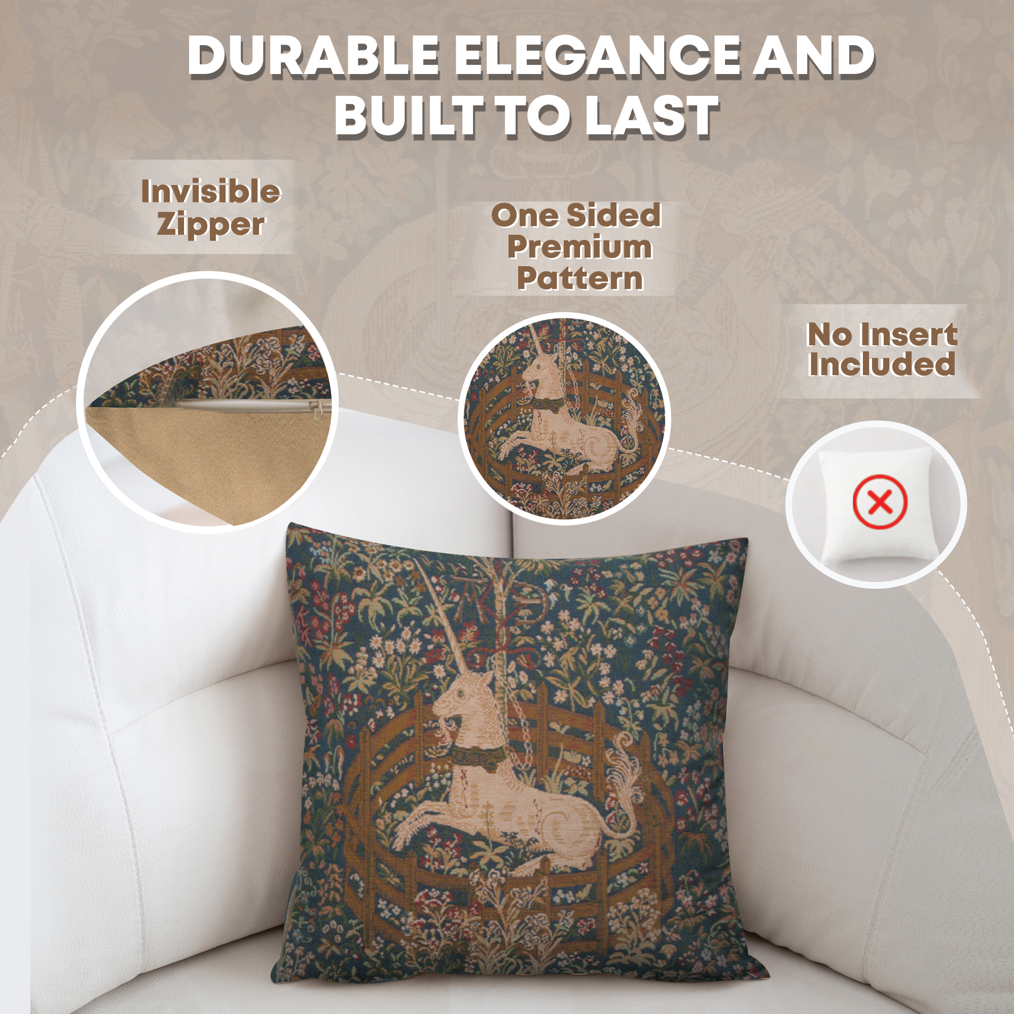 Medieval La Licorne Captive I Tapestry Pillow Cover 19x19 Inch Cotton Jacquard Woven Cushion Cover