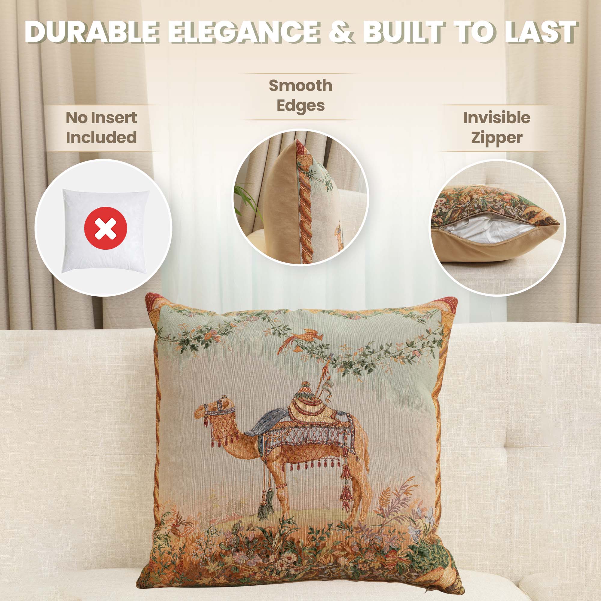 Jean Baptiste Huet Camel French Tapestry Pillow Cover 19x19 Inch Cotton Jacquard Woven Cushion Cover