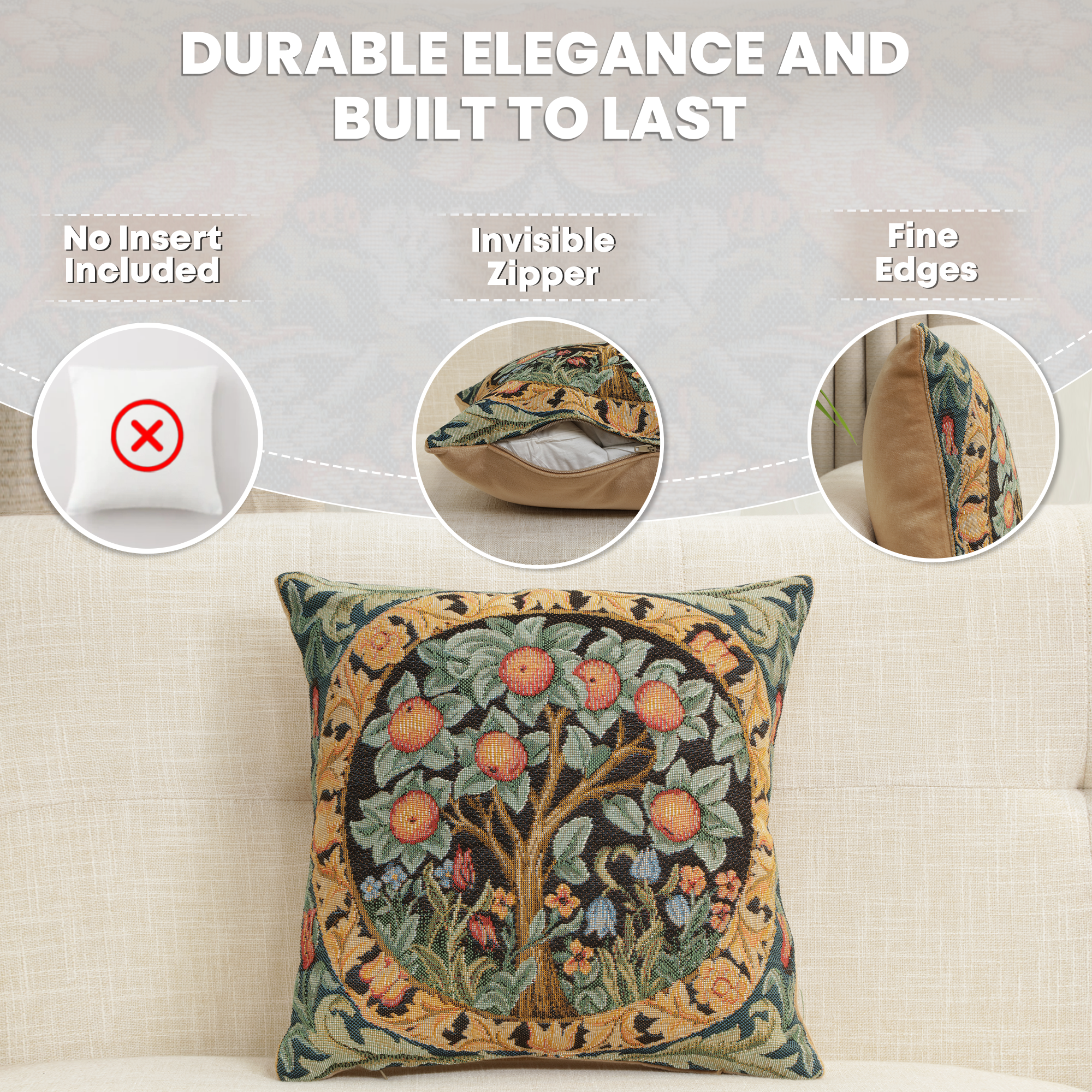 William Morris Orange Tree Tapestry Pillow Cover 14x14 Inch Cotton Jacquard Woven Cushion Cover