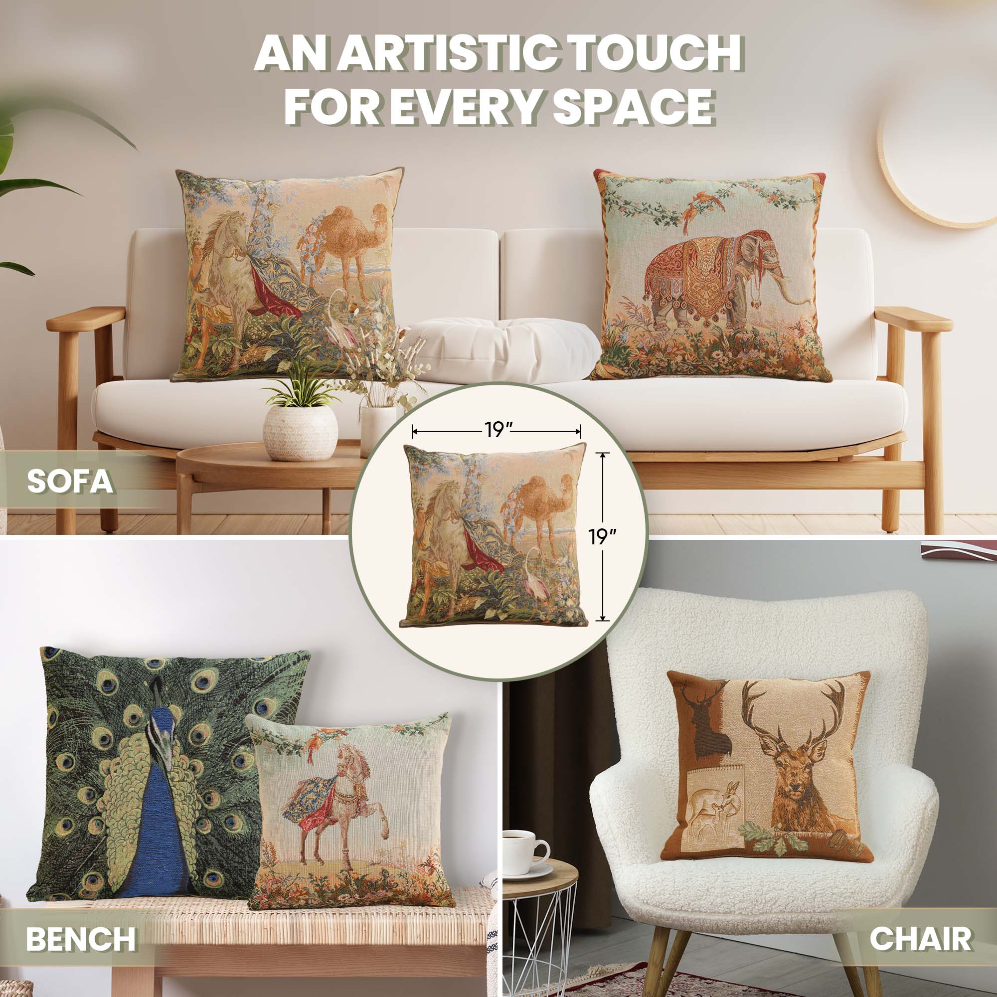 Jean Baptiste Huet Cheval Drape I French Tapestry Pillow Cover 19x19 Inch Cotton Jacquard Woven Cushion Cover