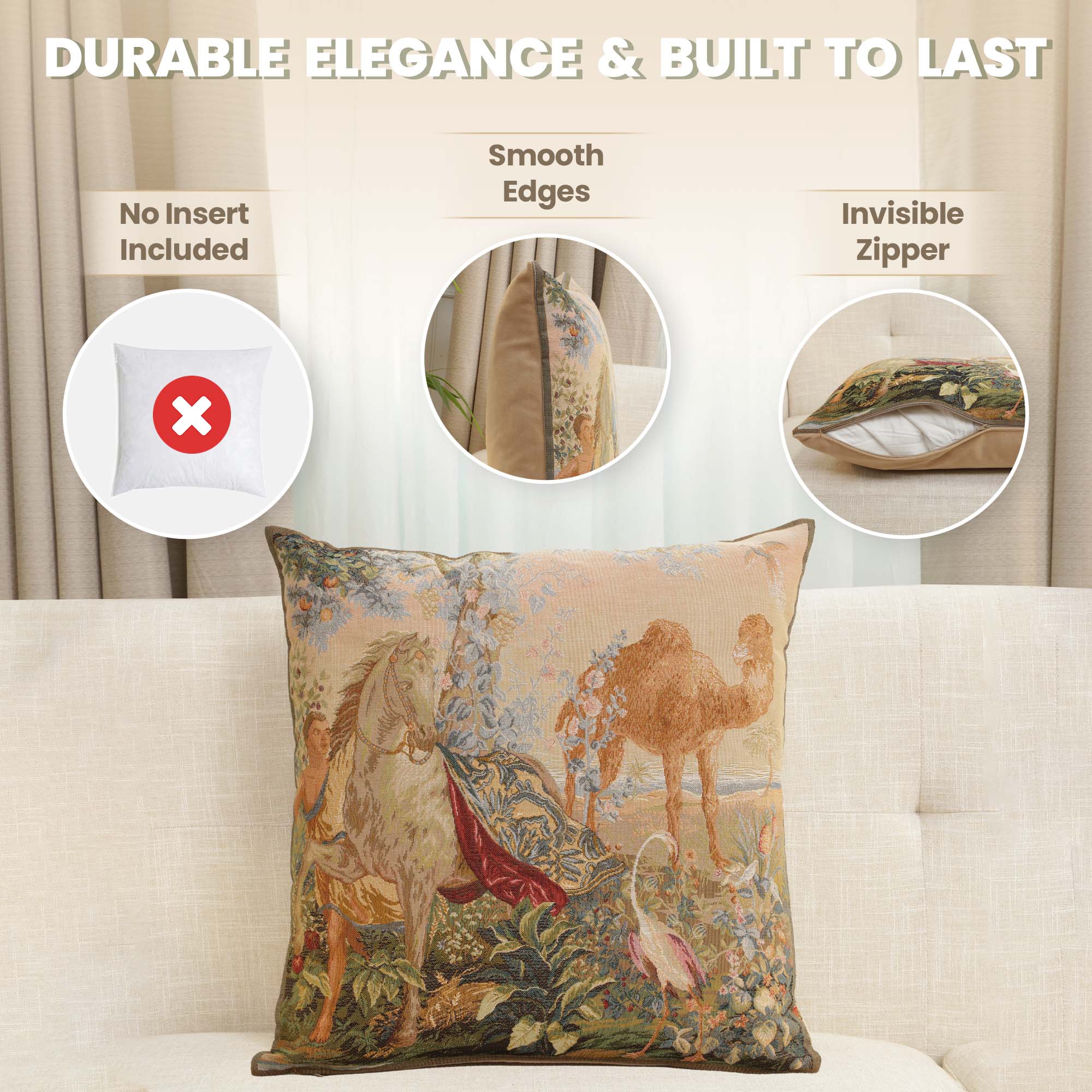 Jean Baptiste Huet Cheval Drape I French Tapestry Pillow Cover 19x19 Inch Cotton Jacquard Woven Cushion Cover