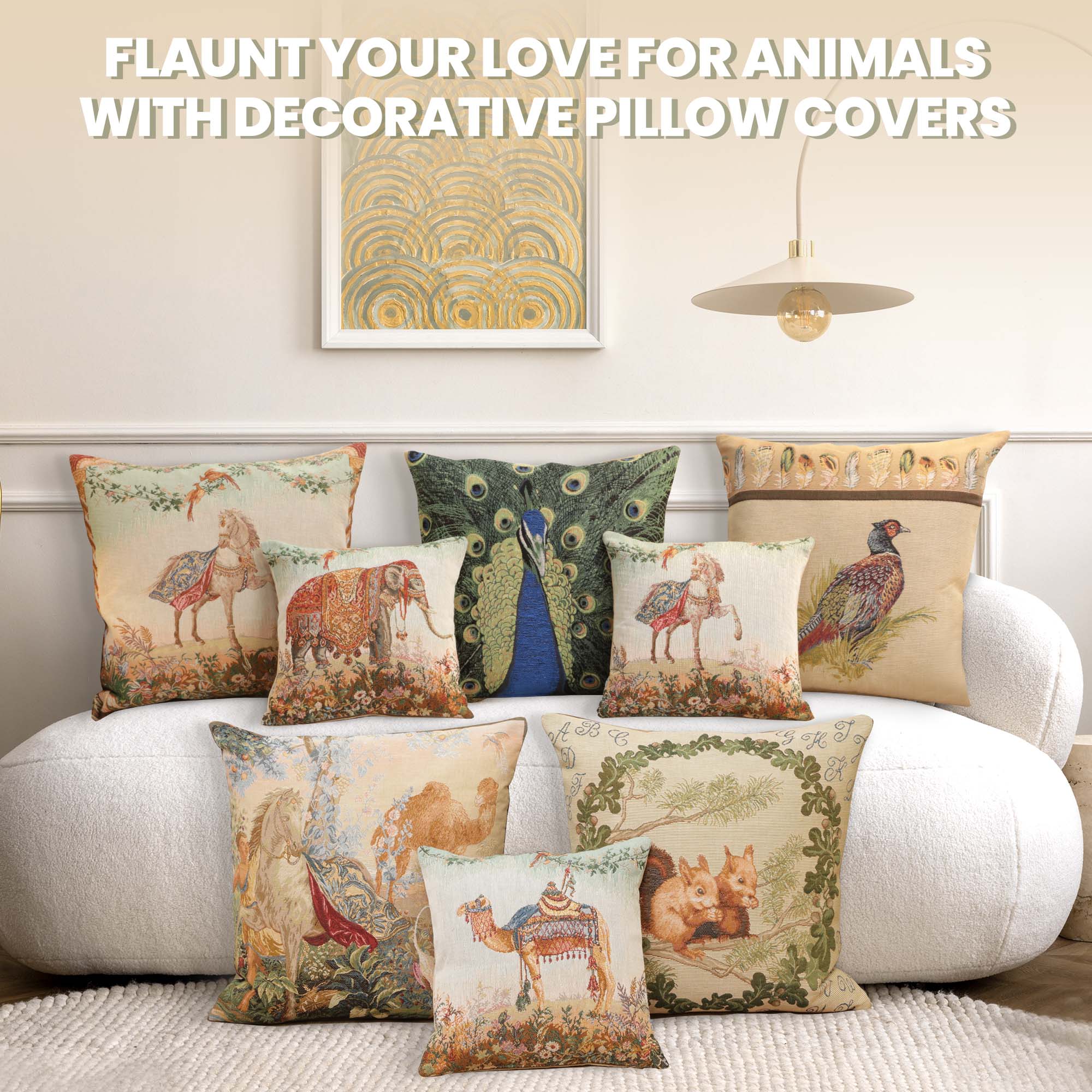 Jean Baptiste Huet Cheval Drape I French Tapestry Pillow Cover 19x19 Inch Cotton Jacquard Woven Cushion Cover