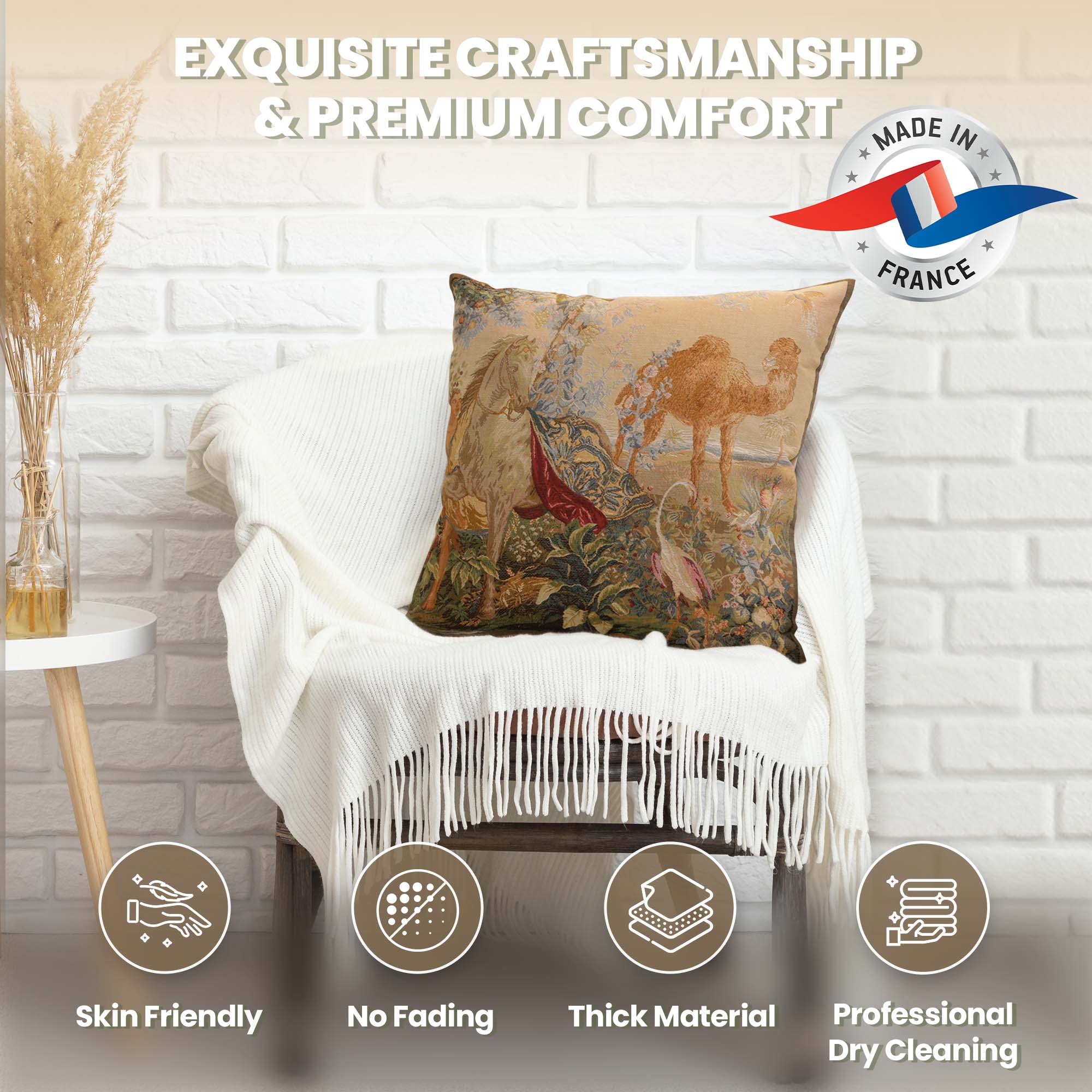 Jean Baptiste Huet Cheval Drape I French Tapestry Pillow Cover 19x19 Inch Cotton Jacquard Woven Cushion Cover
