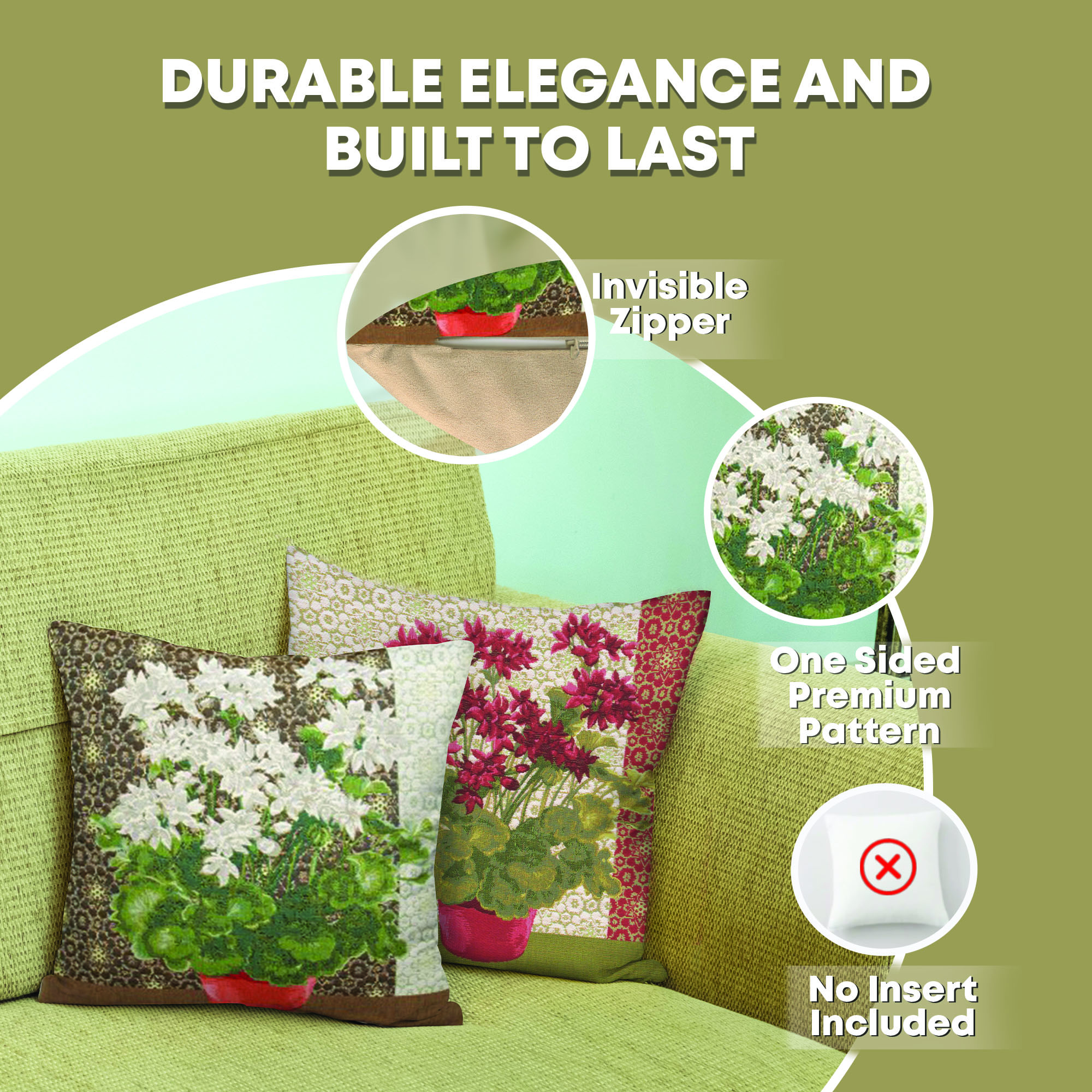 Floral Geranium I White Tapestry Pillow Cover 18x18 Inch Cotton Jacquard Woven Cushion Cover