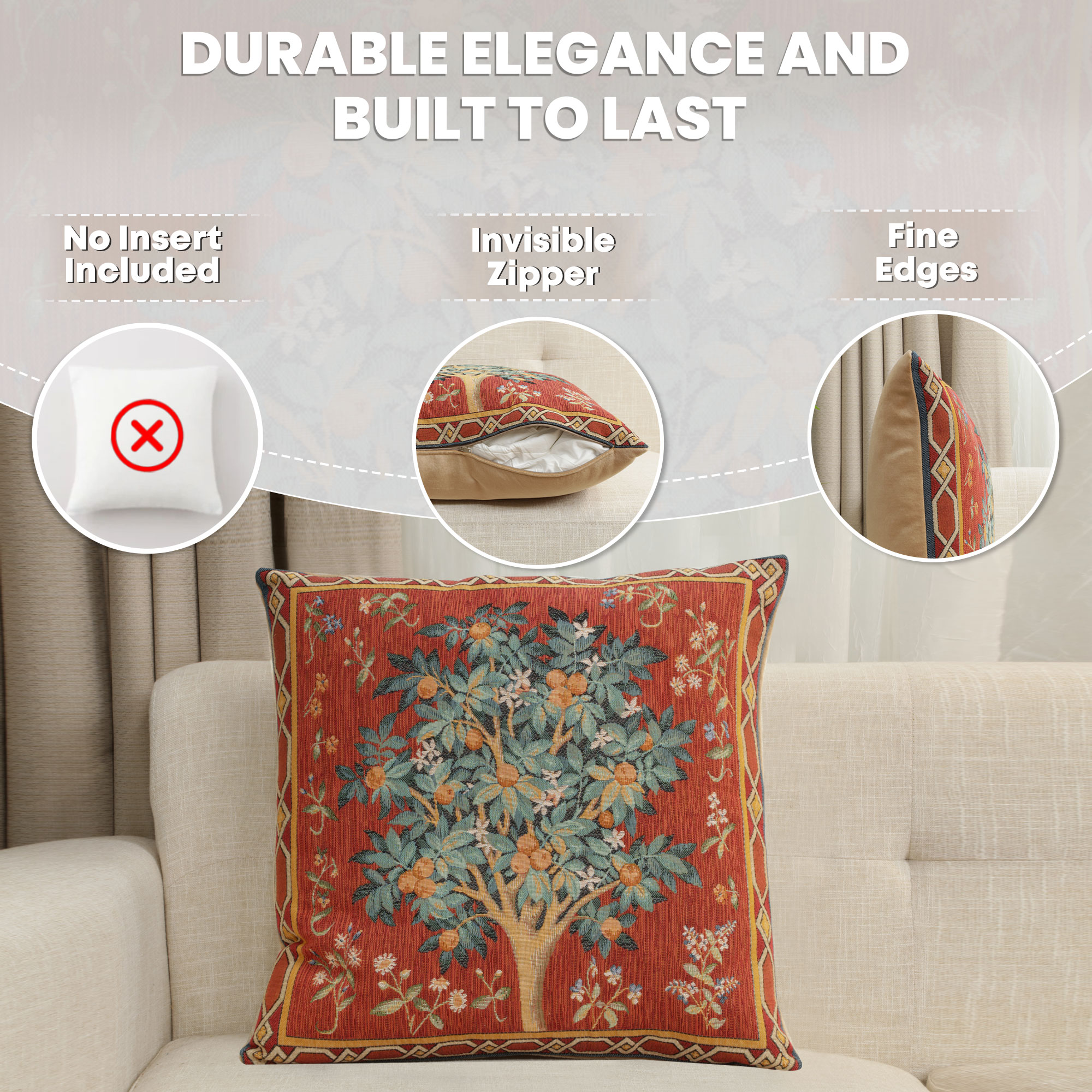 William Morris Orange Tree Large Tapestry Pillow Cover 19x19 Inch Cotton Jacquard Woven Cushion Cover