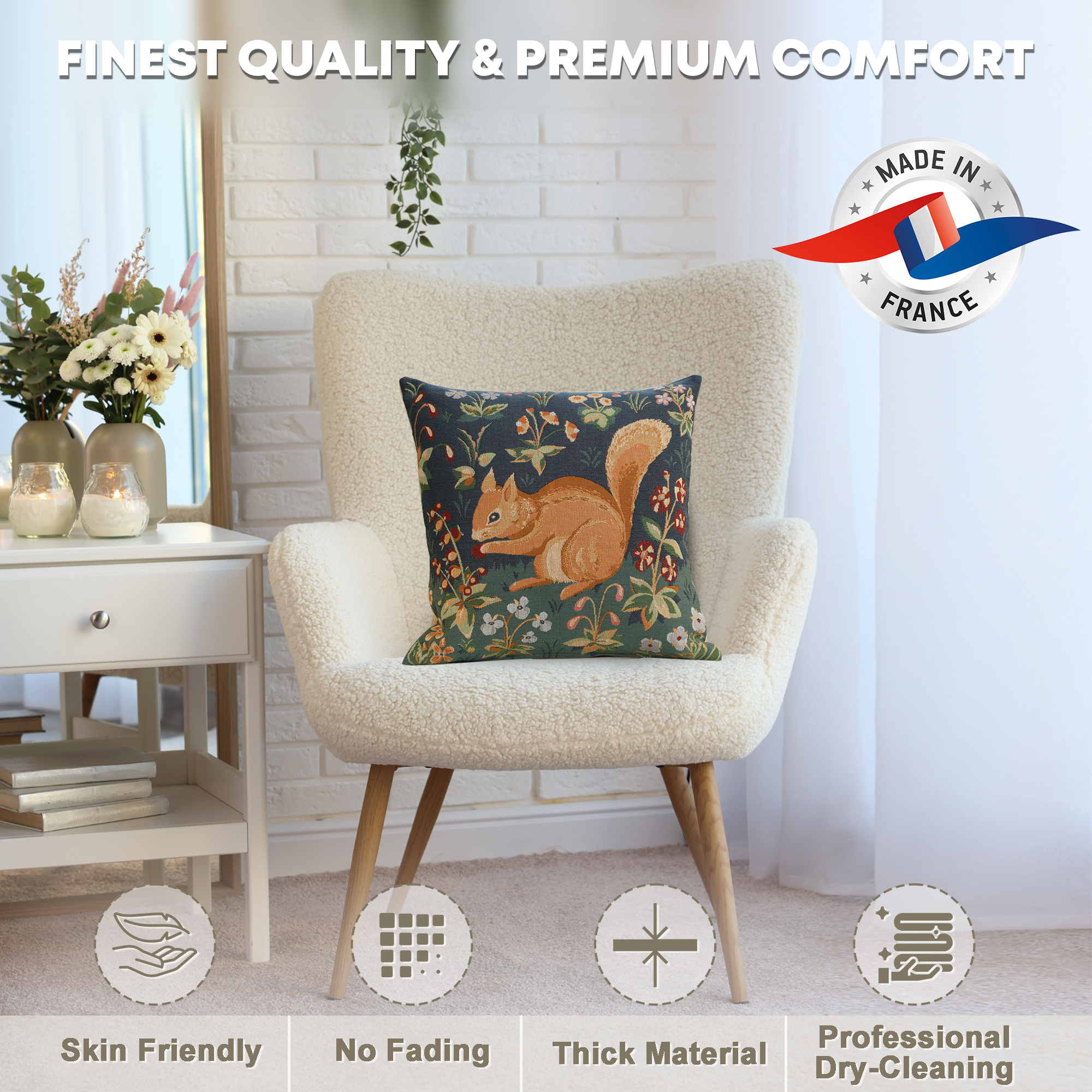 Medieval Tree Squirrel Tapestry Pillow Cover 19x19 Inch Cotton Jacquard Woven Cushion Cover