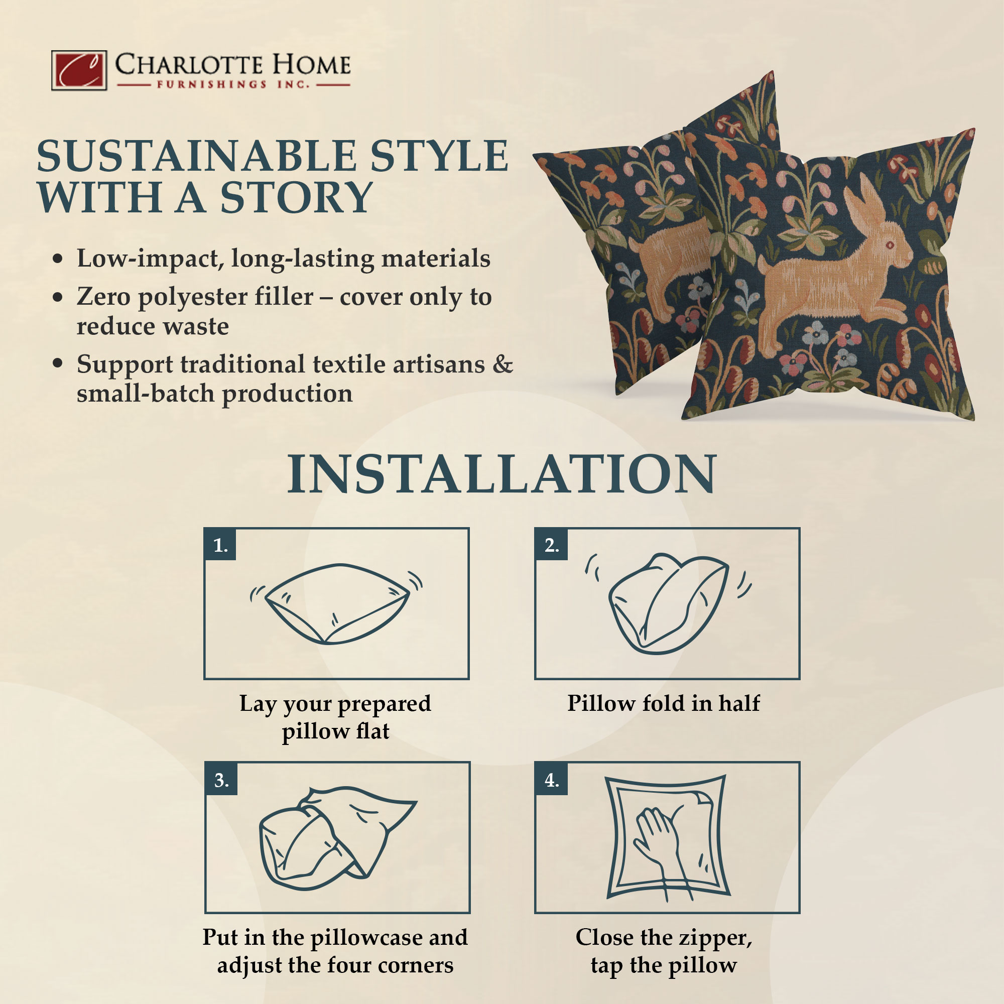 Medieval Rabbit Running Tapestry Pillow Cover 19x19 Inch Cotton Jacquard Woven Cushion Cover